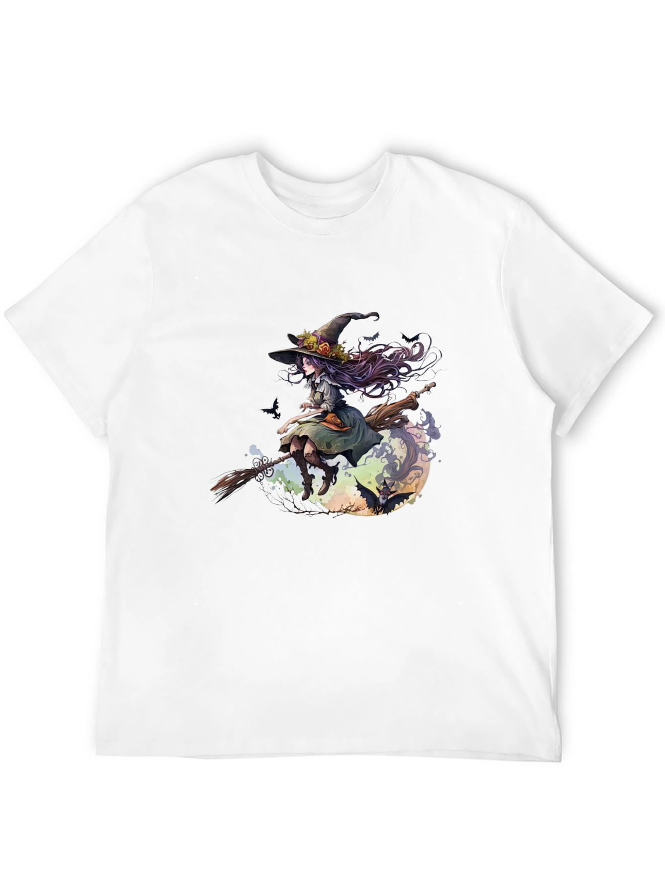 Witch on Broomstick Graphic Tee - Halloween Style