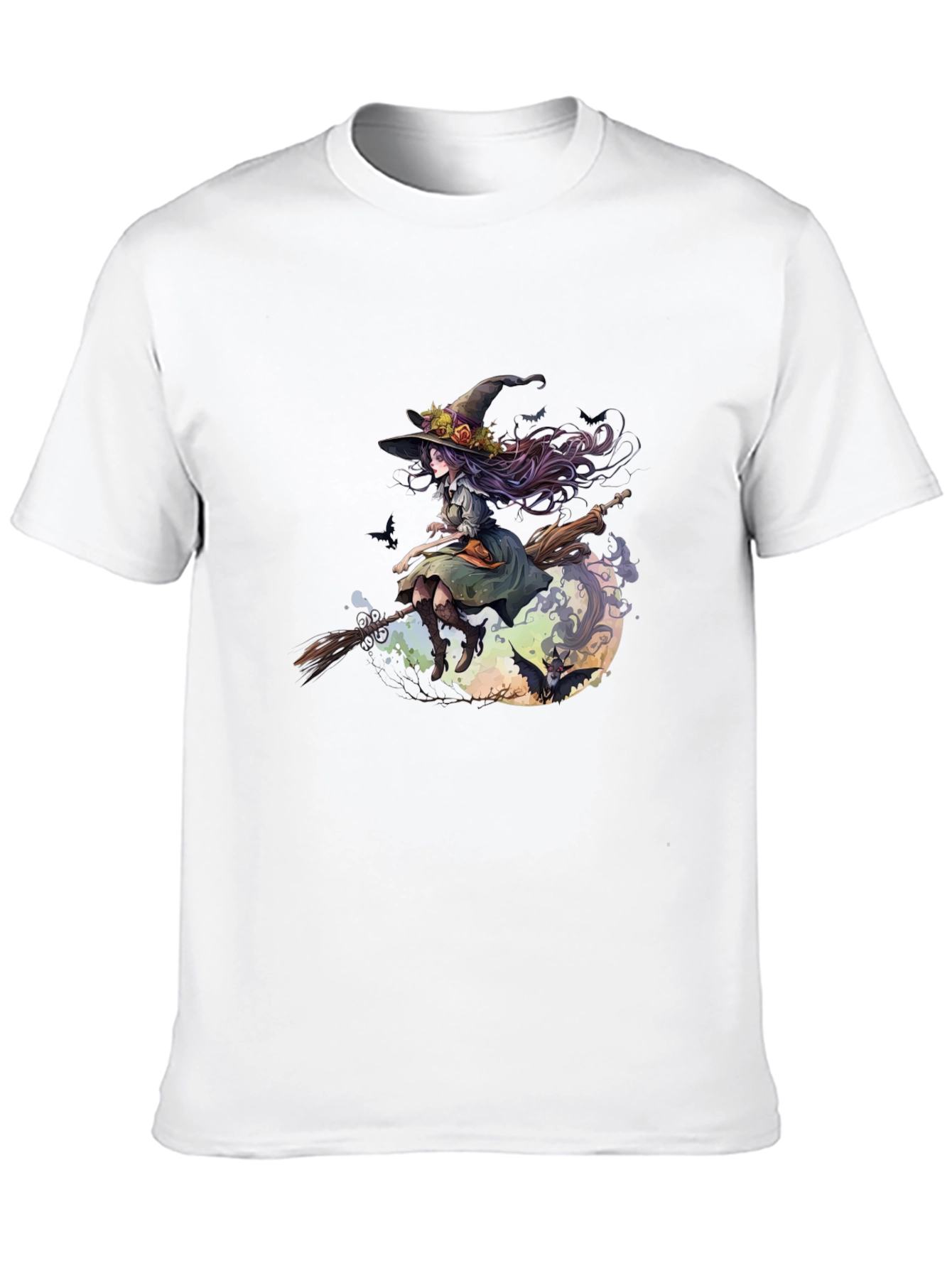 Witch on Broomstick Graphic Tee - Halloween Style