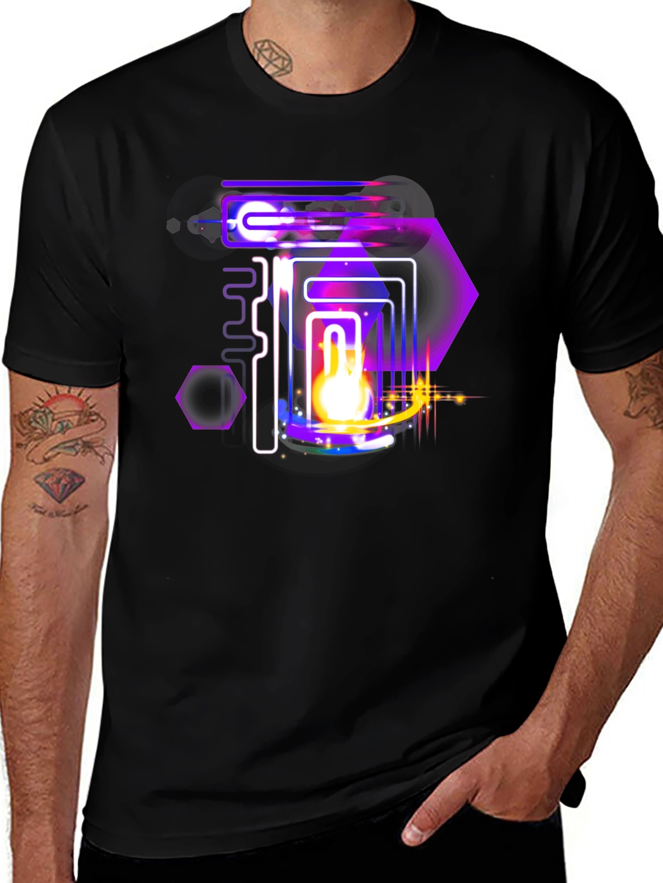 Abstract Neon Graphic Black Tee