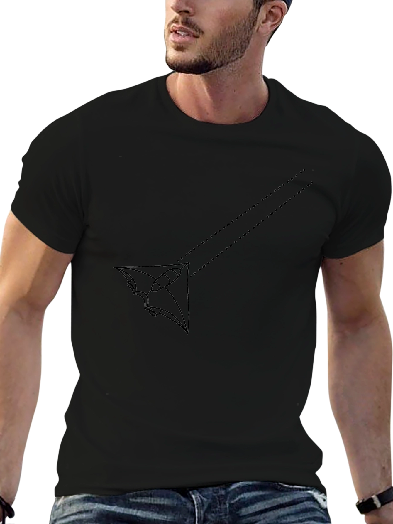 Mens Black Graphic Tee - Abstract Kite Design
