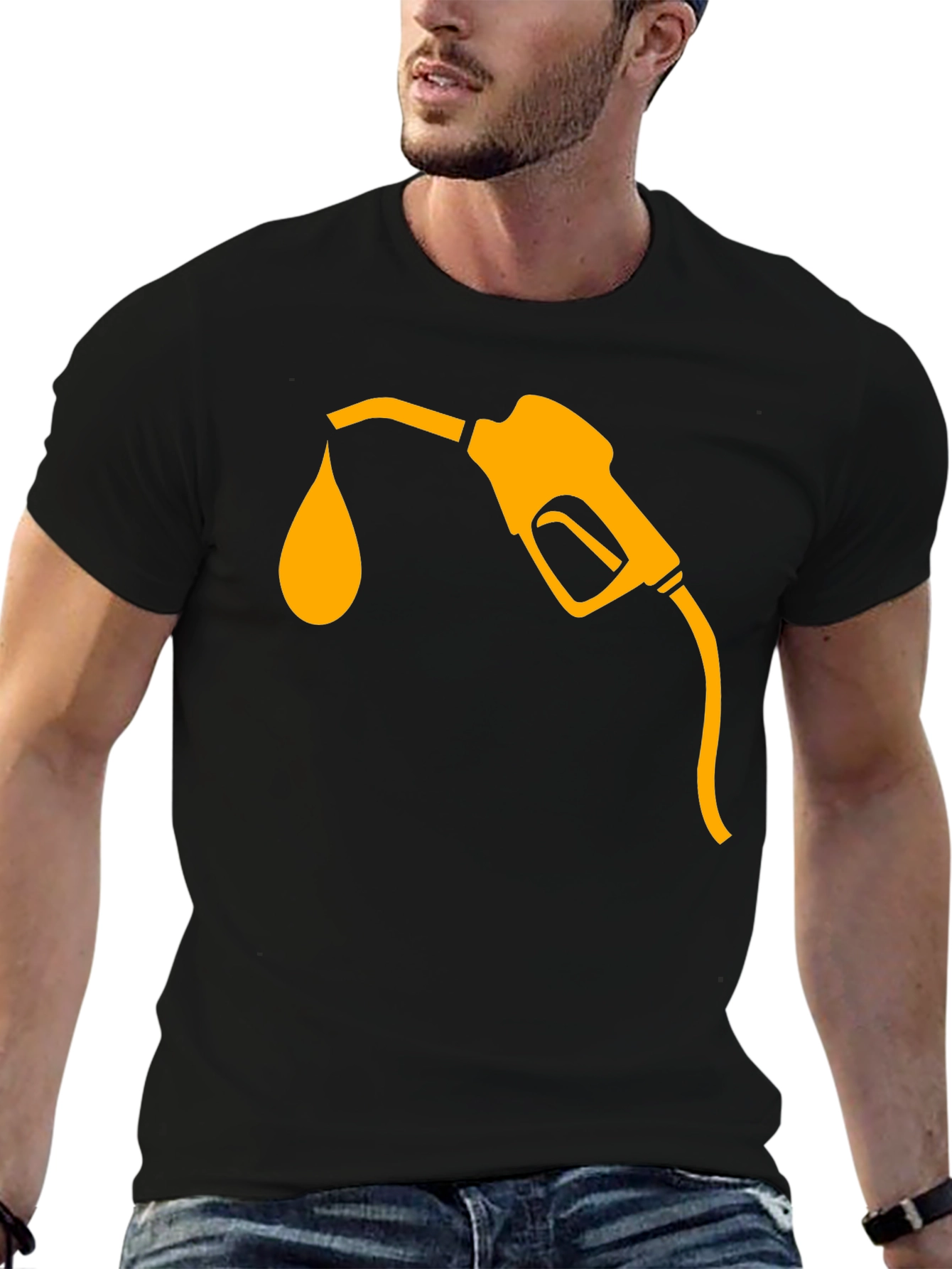 Fuel Up: Mens Black T-Shirt with Gas Pump Graphic