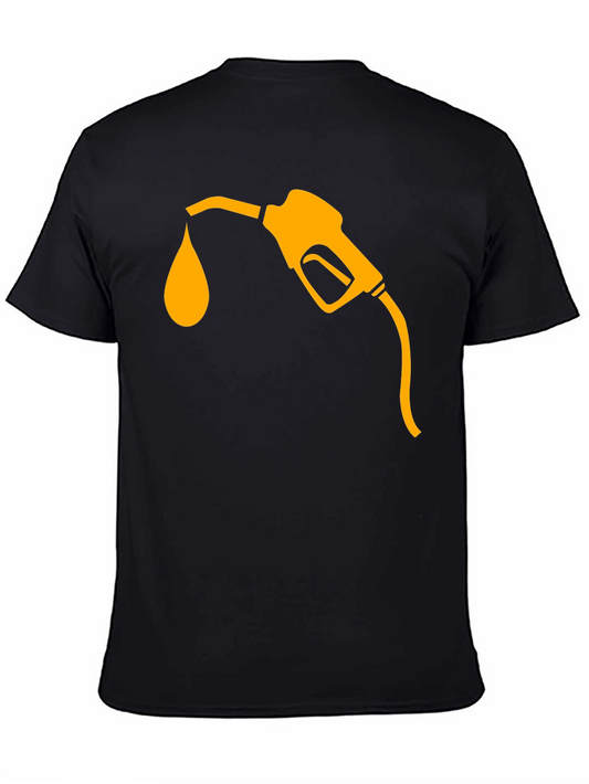 Fuel Up: Mens Black T-Shirt with Gas Pump Graphic