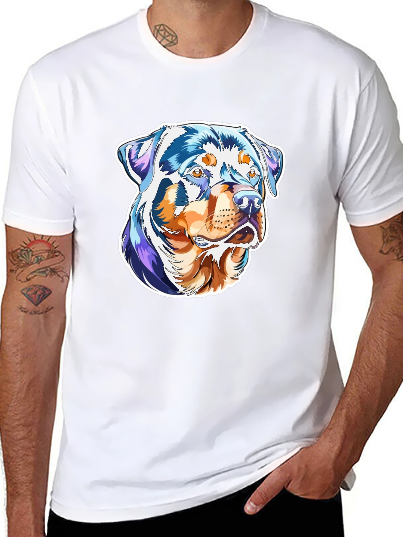Rottweiler Dog Art Print Black T-Shirt