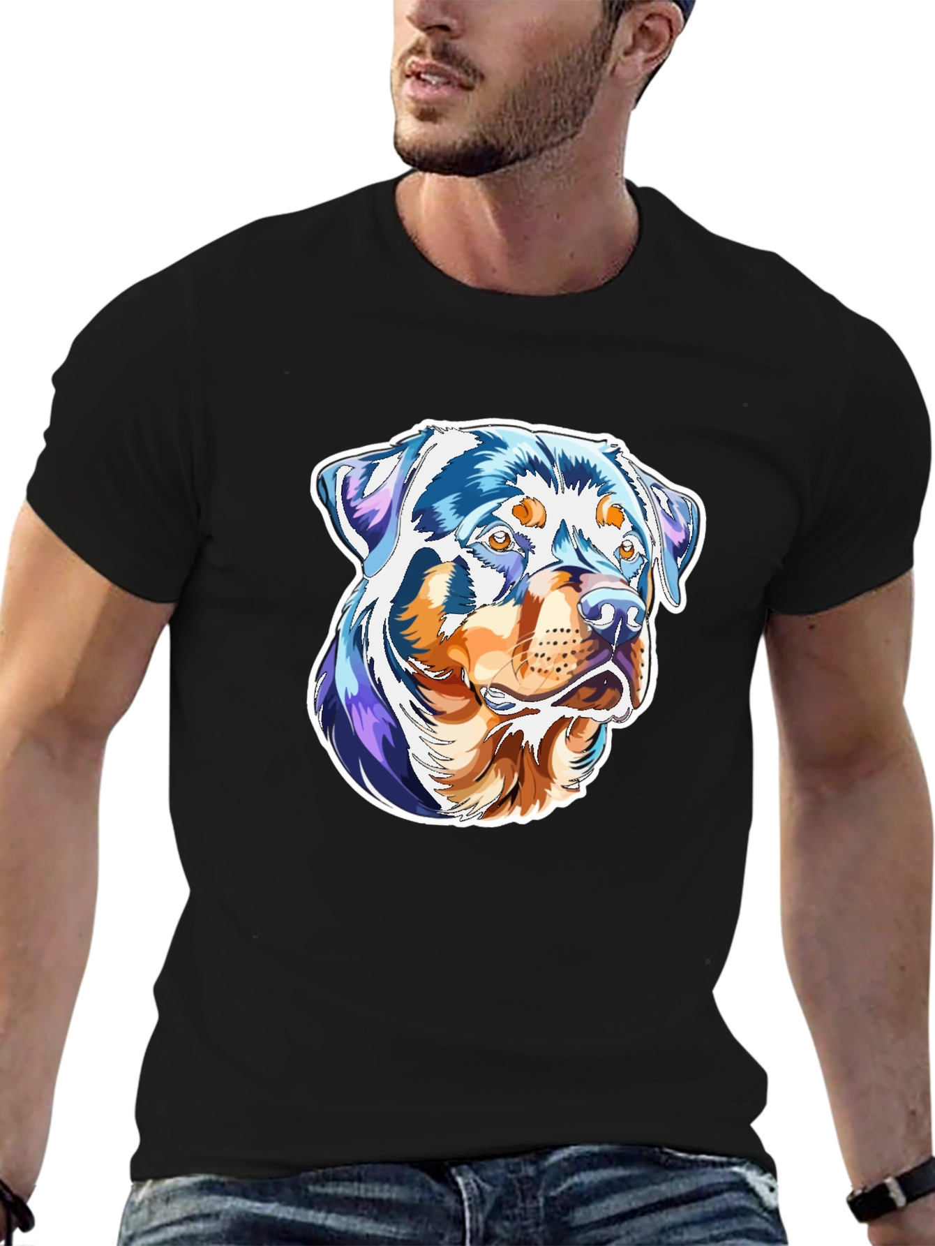 Rottweiler Dog Art Print Black T-Shirt