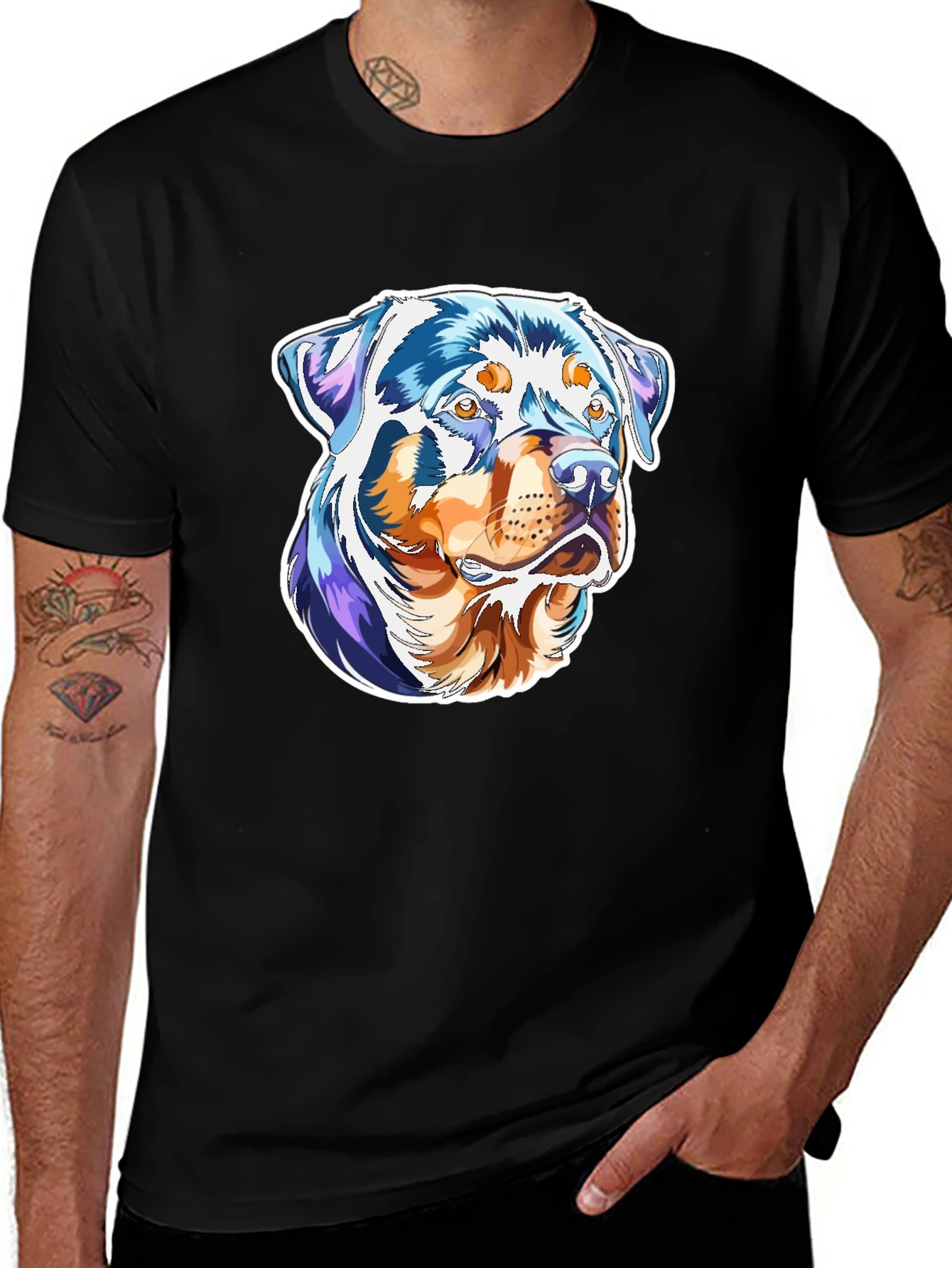 Rottweiler Dog Art Print Black T-Shirt