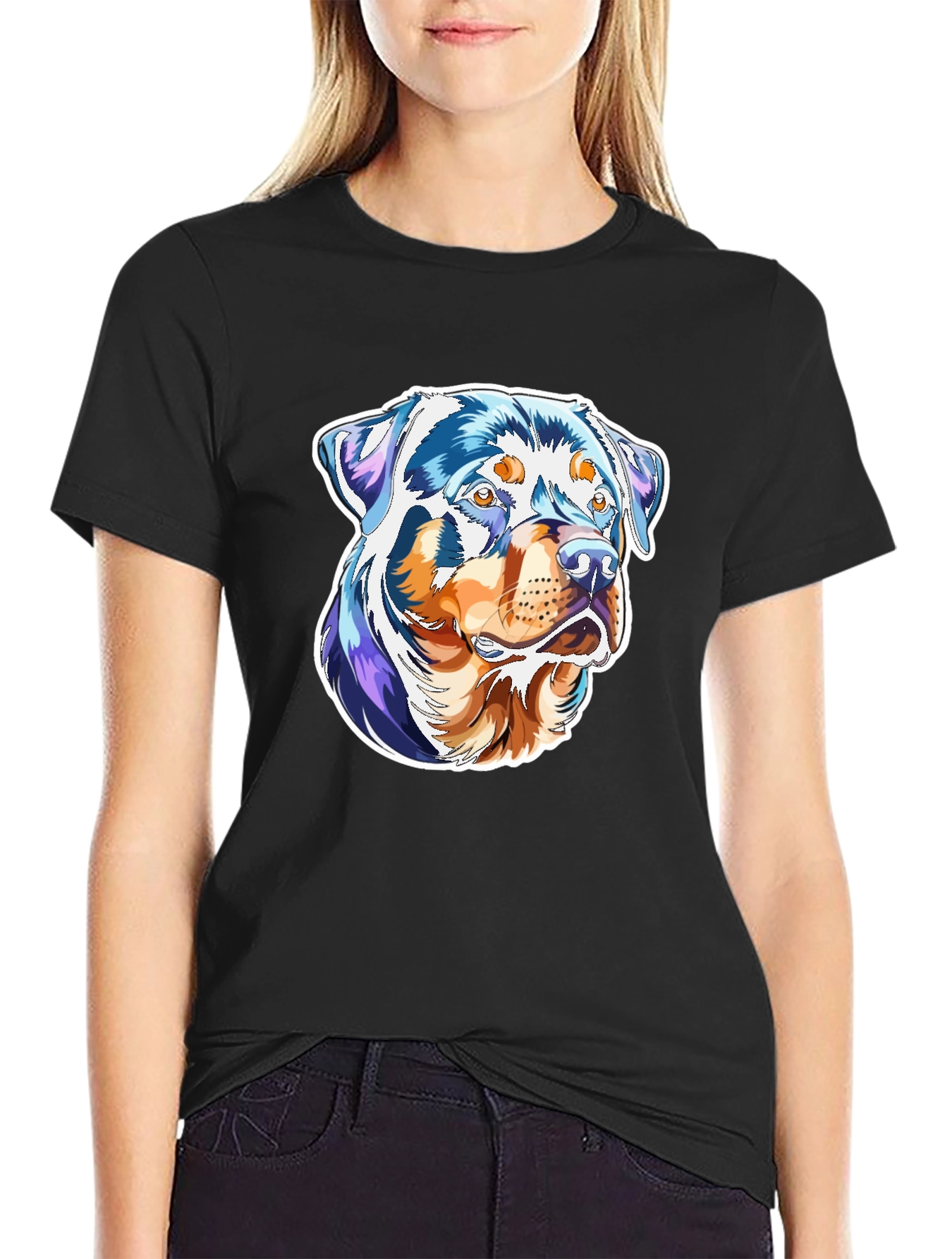 Rottweiler Dog Art Print Black T-Shirt