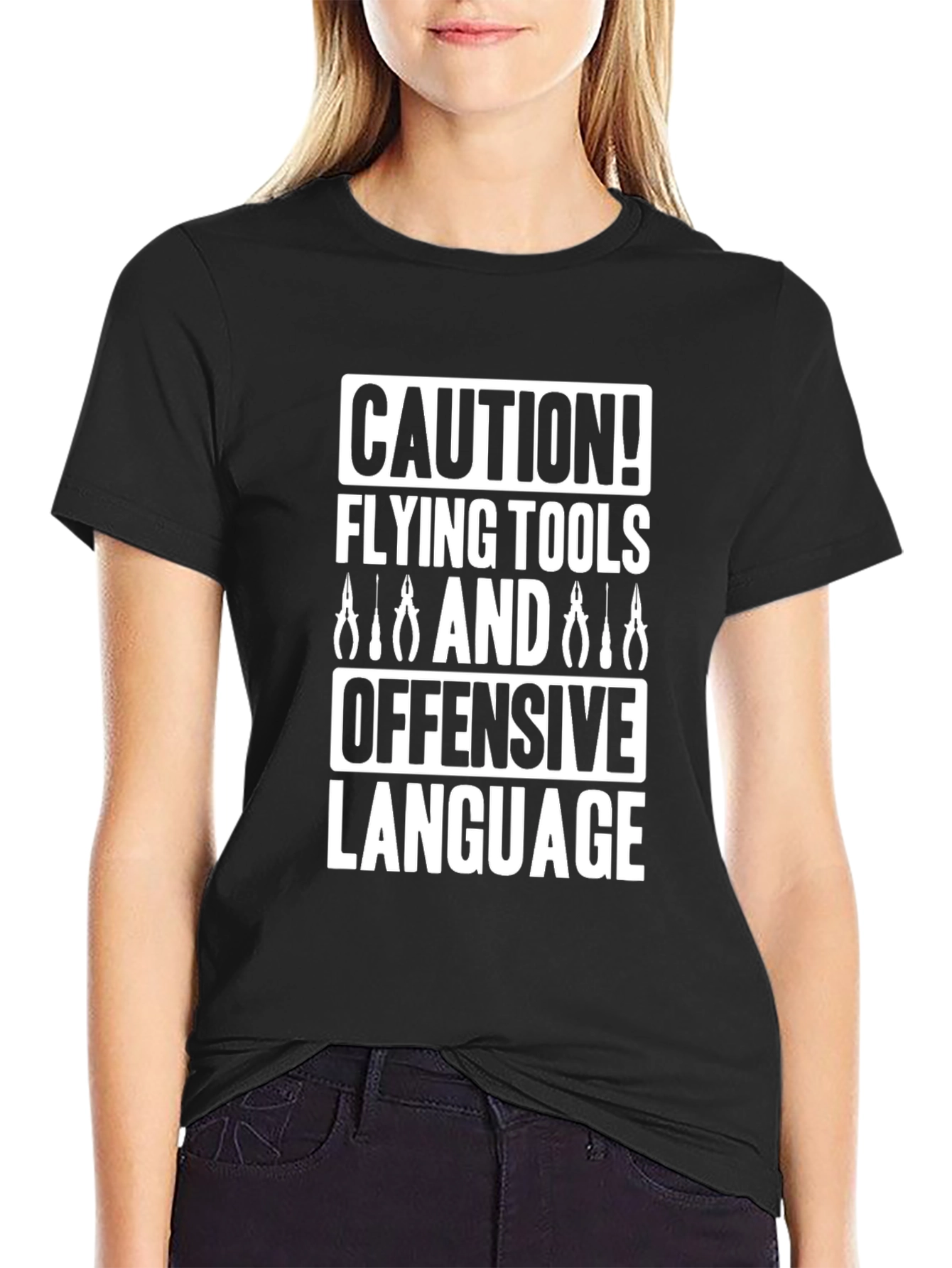 Caution Flying Tools Offensive Language Graphic Tee