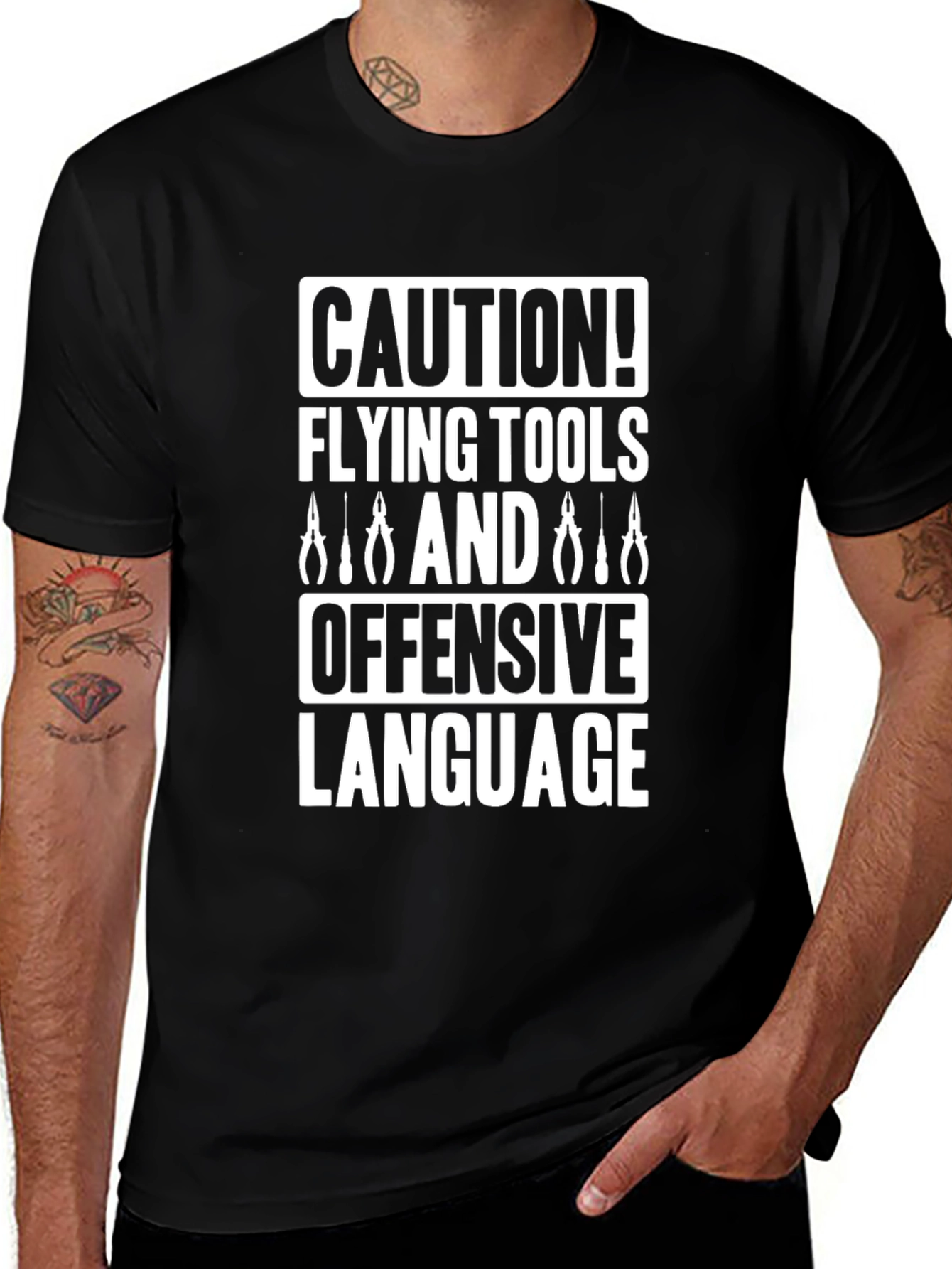 Caution Flying Tools Offensive Language Graphic Tee