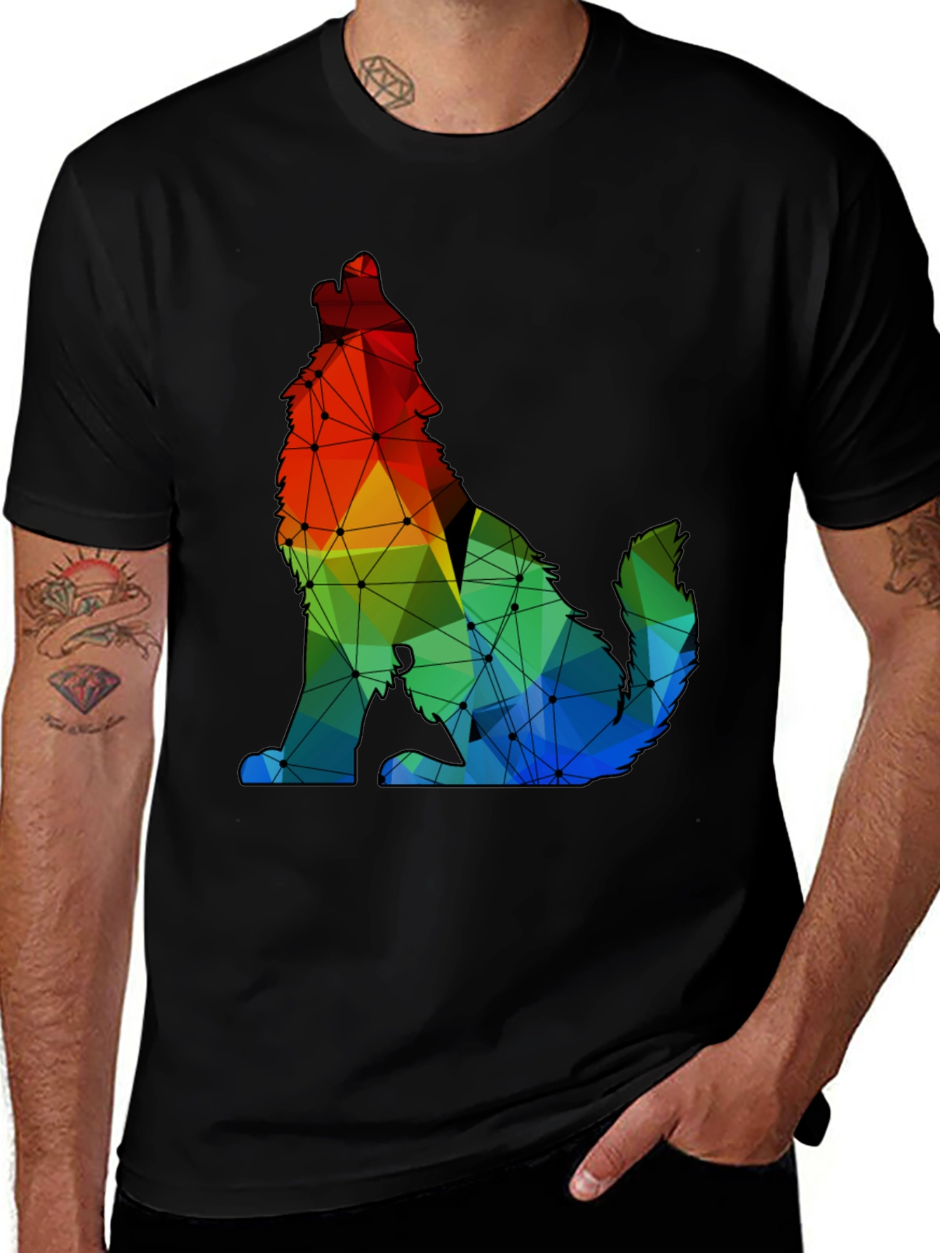Geometric Wolf Graphic Tee - Modern Artistic Design