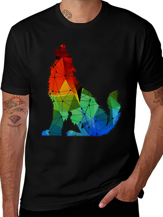 Geometric Wolf Graphic Tee - Modern Artistic Design