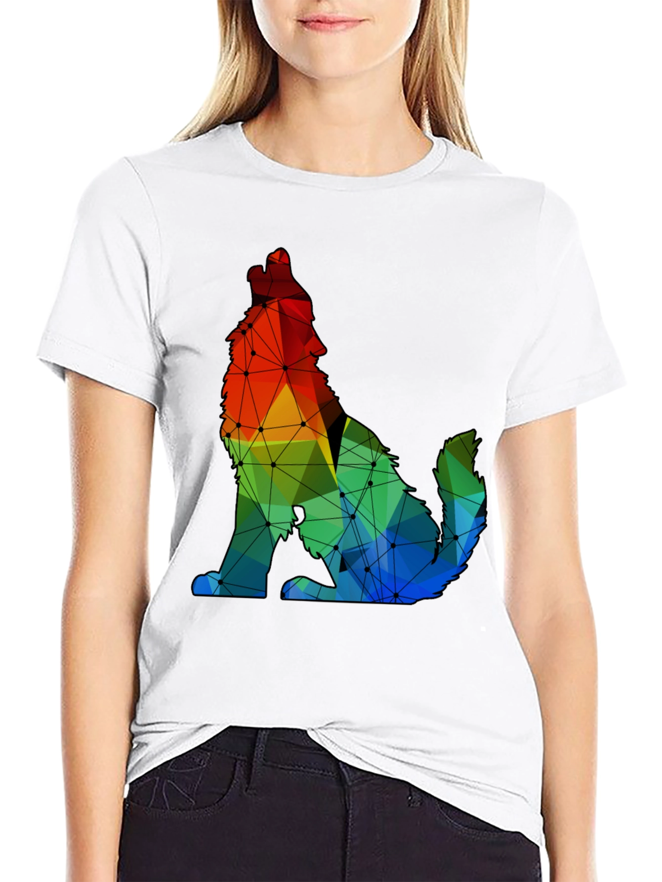 Geometric Wolf Graphic Tee - Modern Artistic Design