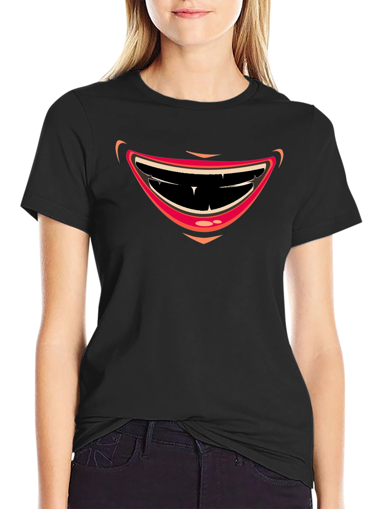 Cartoon Smile Graphic Black T-Shirt