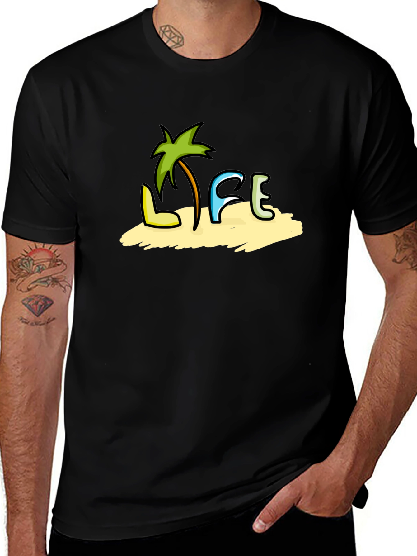 Tropical Life Black T-Shirt - Beach Vibes