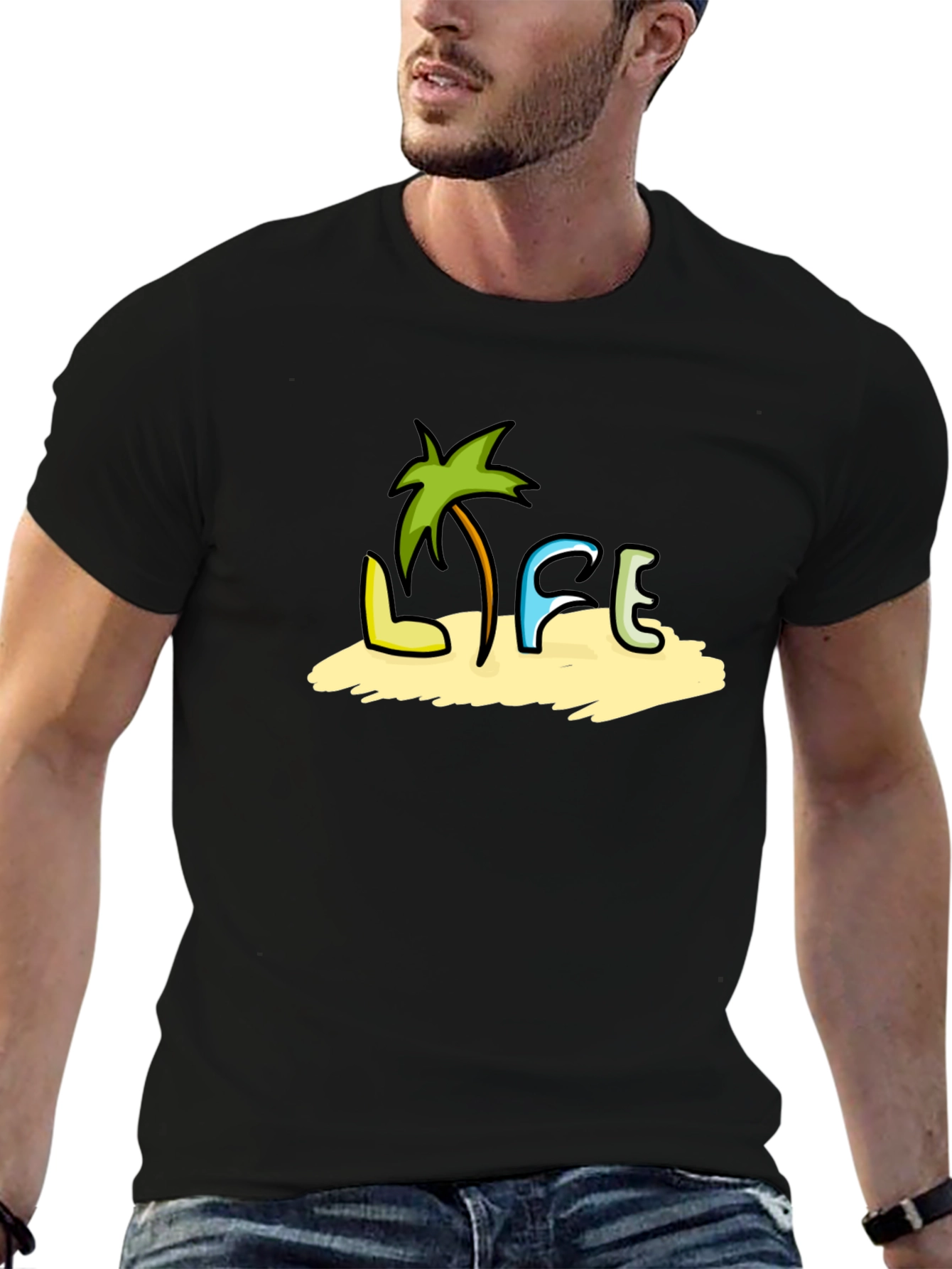 Tropical Life Black T-Shirt - Beach Vibes