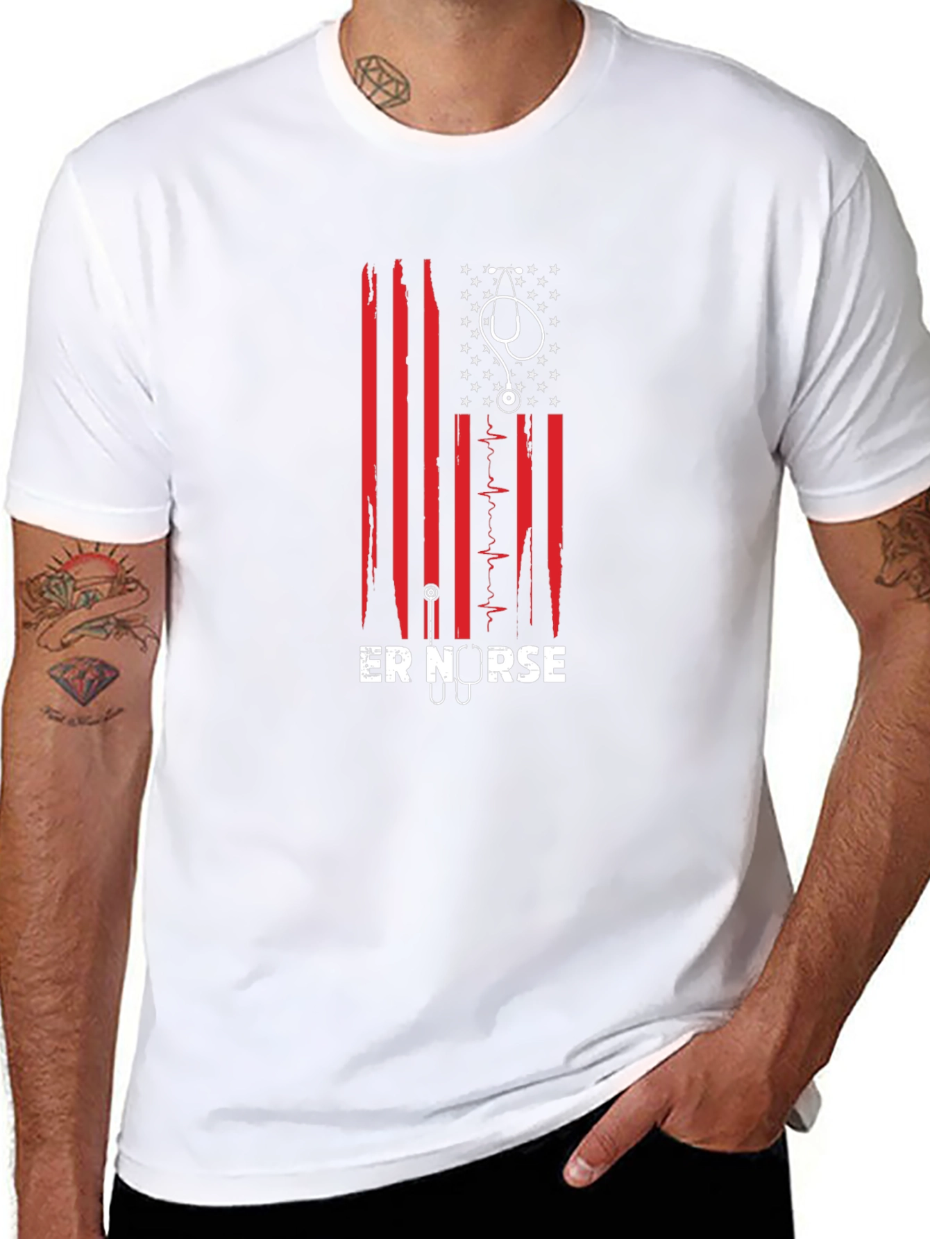 ER Nurse American Flag Graphic T-Shirt