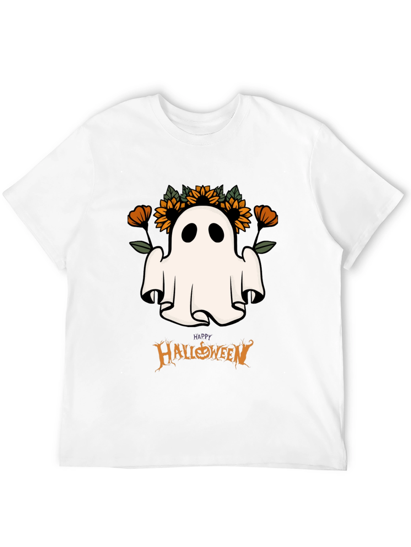 Halloween Ghost & Sunflower Graphic Tee