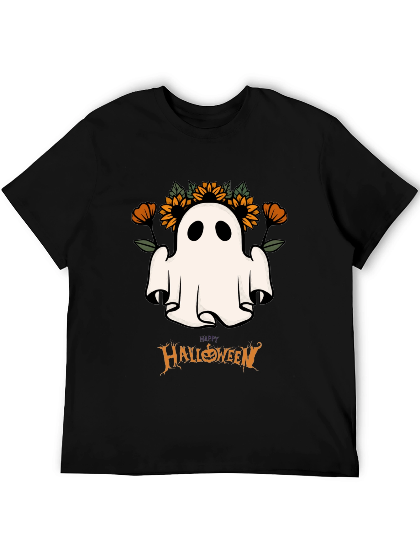 Halloween Ghost & Sunflower Graphic Tee