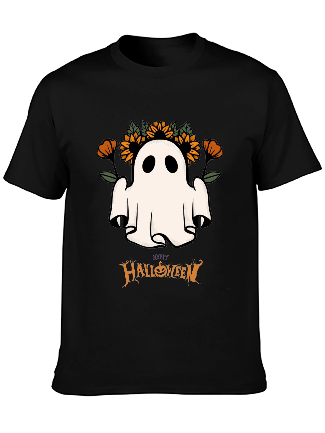 Halloween Ghost & Sunflower Graphic Tee