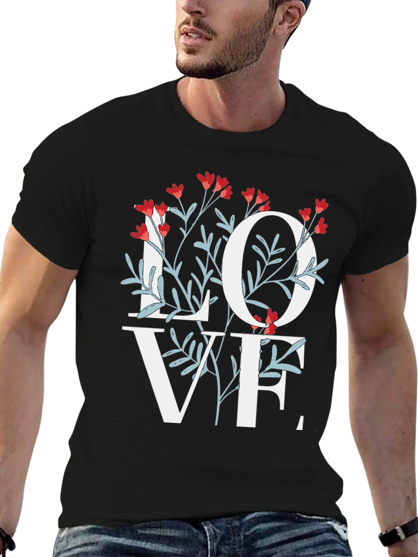 Floral Love Graphic Black T-Shirt