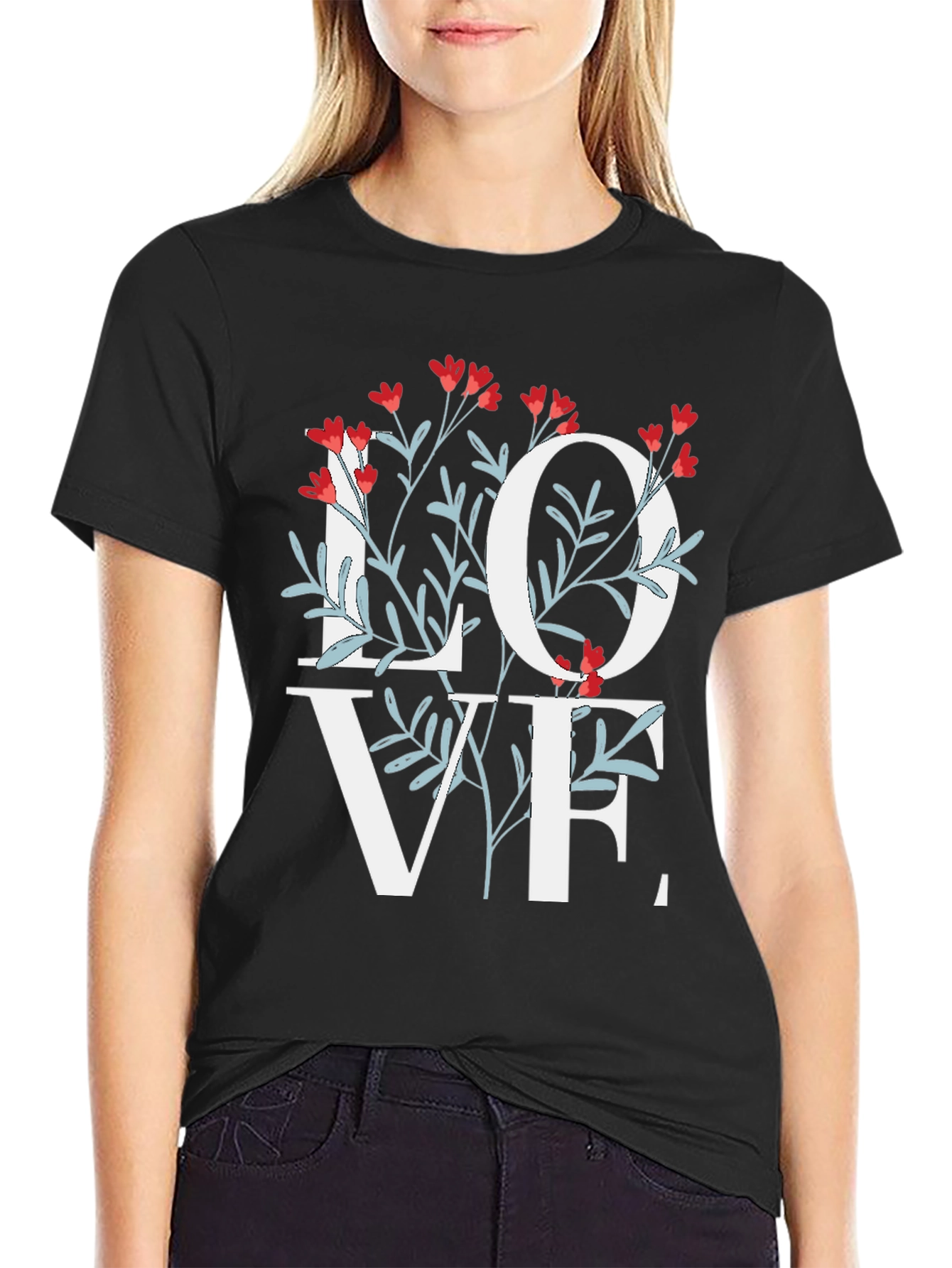 Floral Love Graphic Black T-Shirt