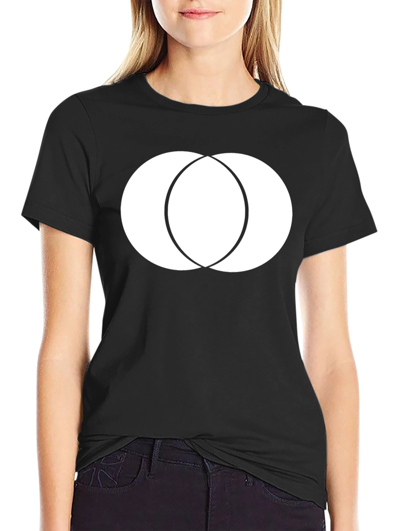 Modern Overlapping Circles Graphic Tee - Black
