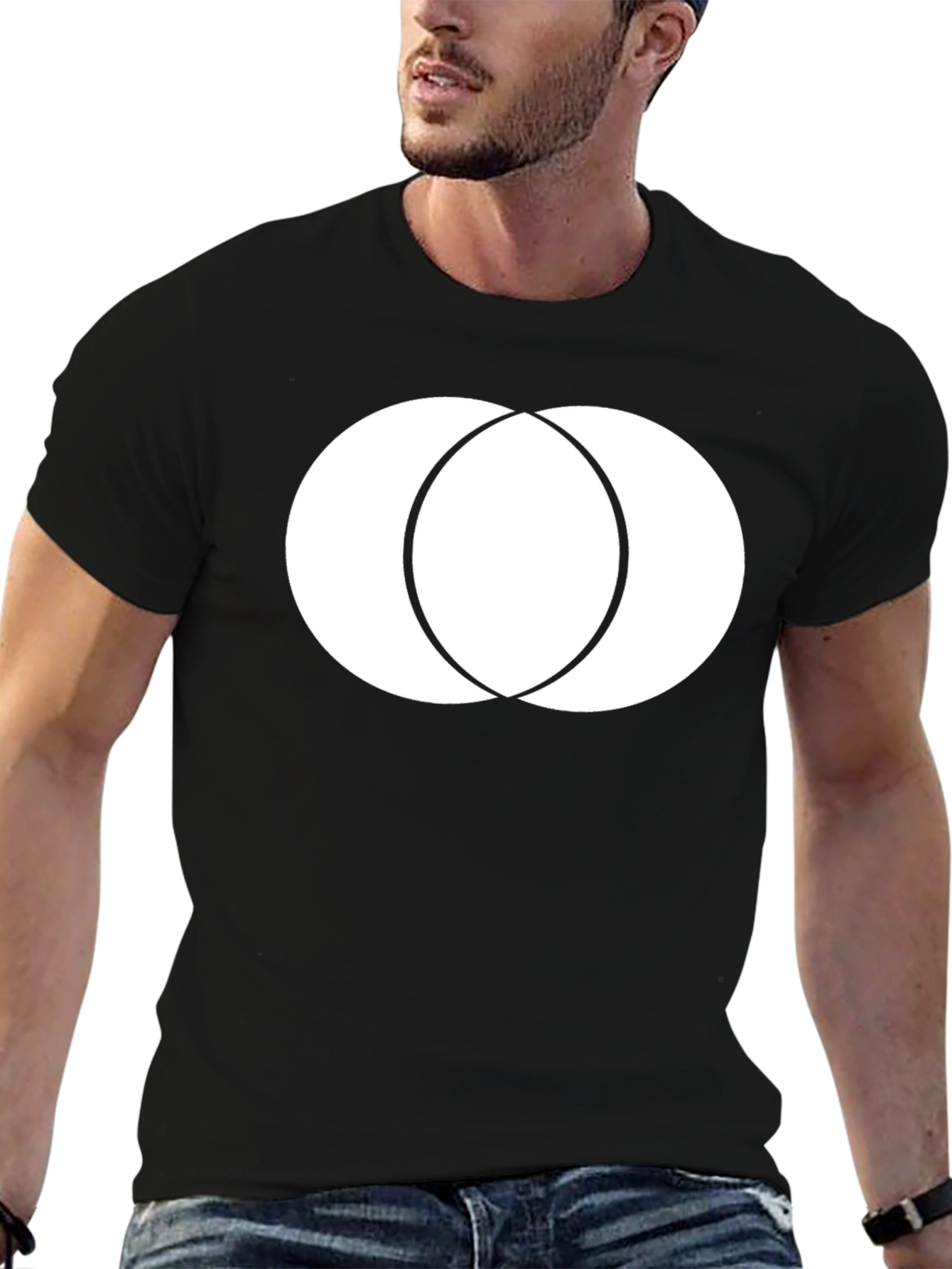 Modern Overlapping Circles Graphic Tee - Black