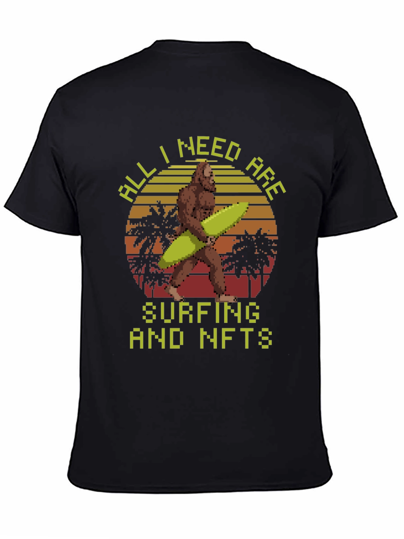 Surfing & NFTs Bigfoot Pixel Art Graphic T-Shirt