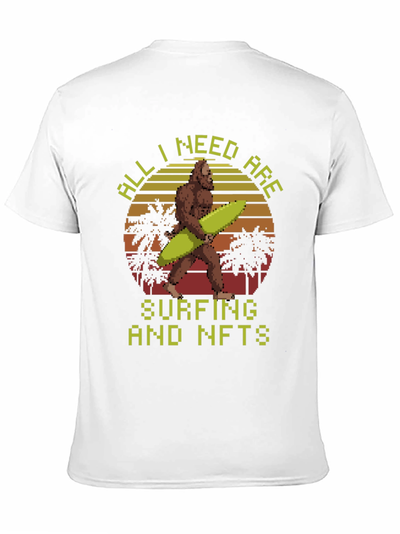 Surfing & NFTs Bigfoot Pixel Art Graphic T-Shirt