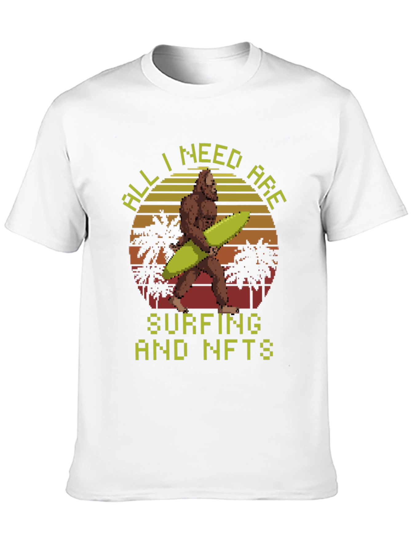 Surfing & NFTs Bigfoot Pixel Art Graphic T-Shirt
