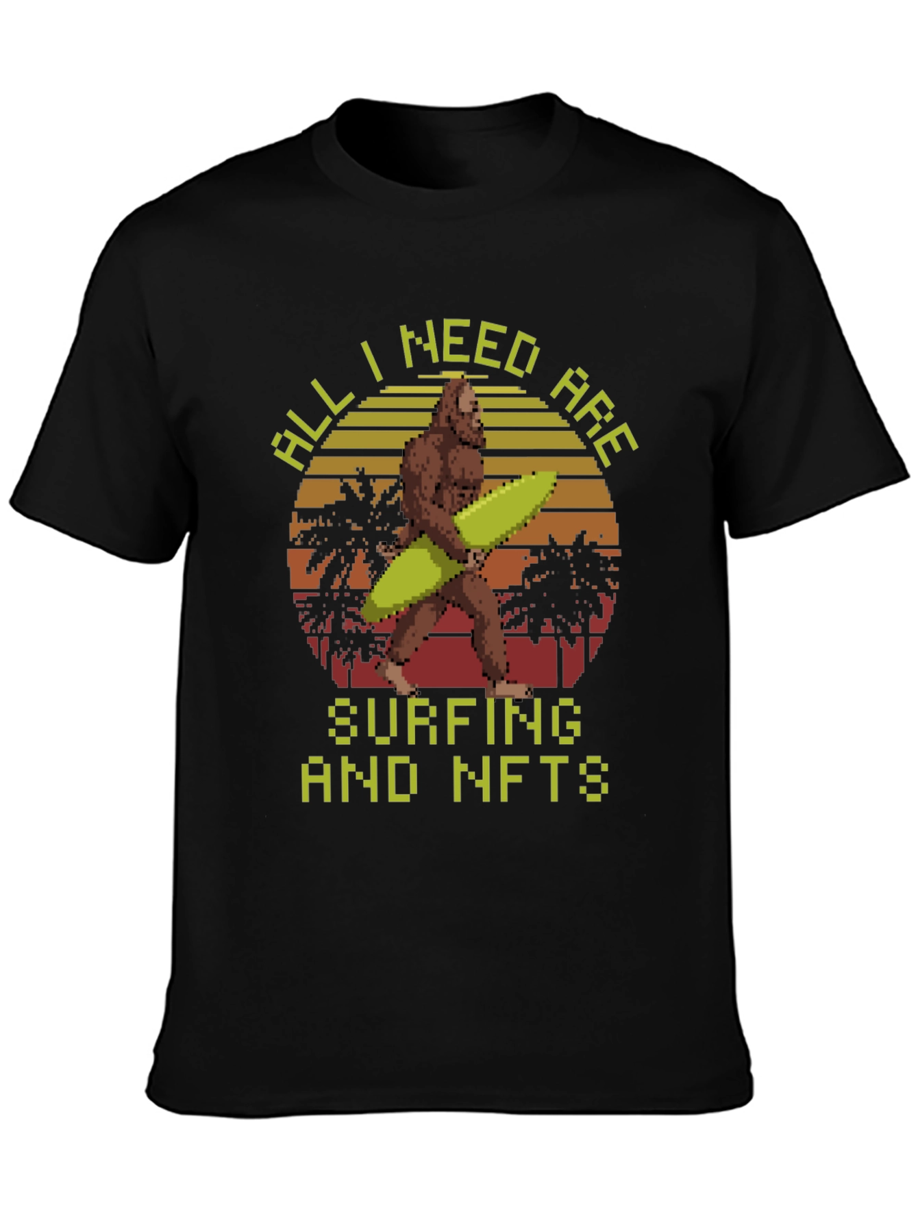 Surfing & NFTs Bigfoot Pixel Art Graphic T-Shirt