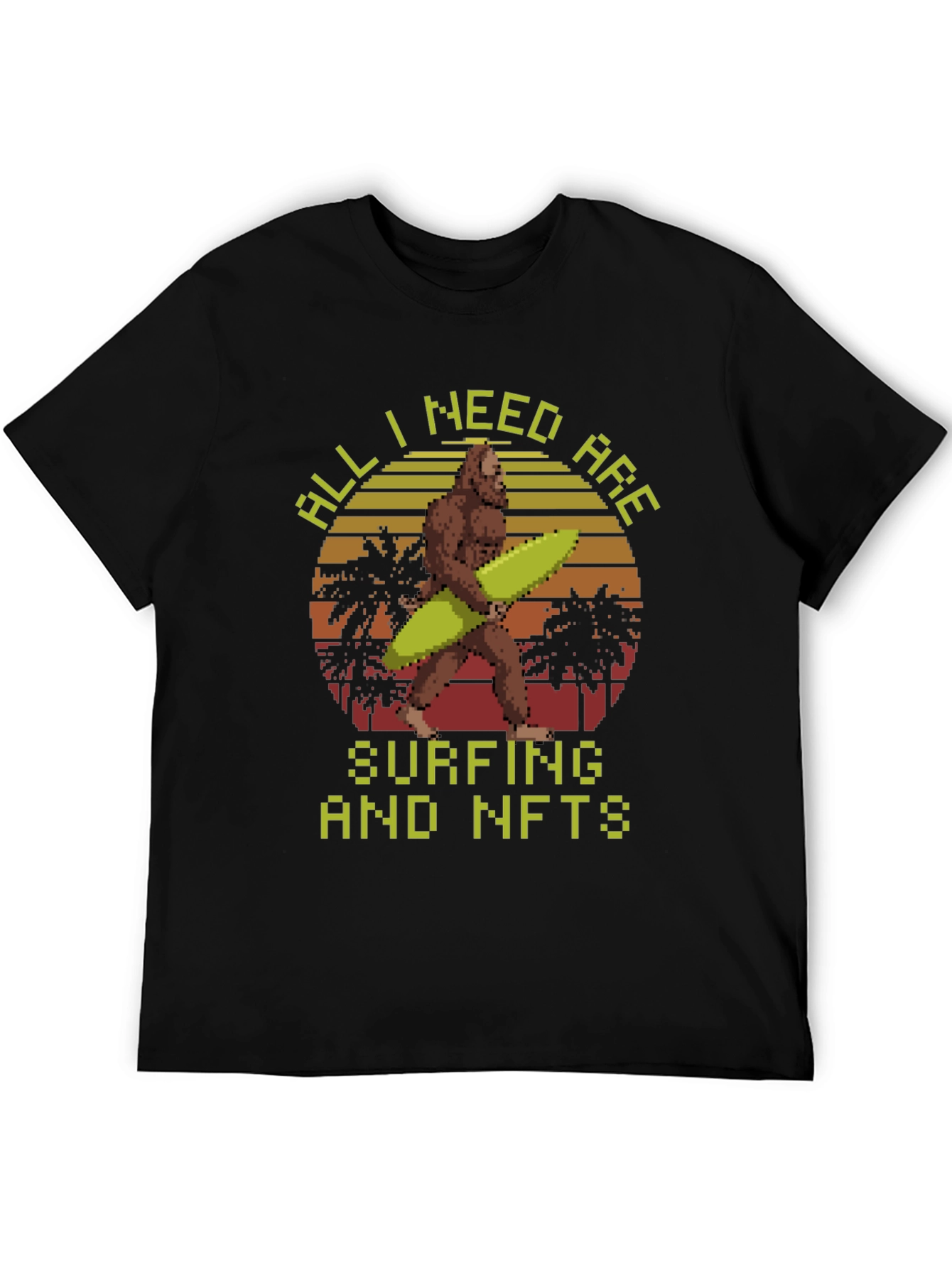 Surfing & NFTs Bigfoot Pixel Art Graphic T-Shirt