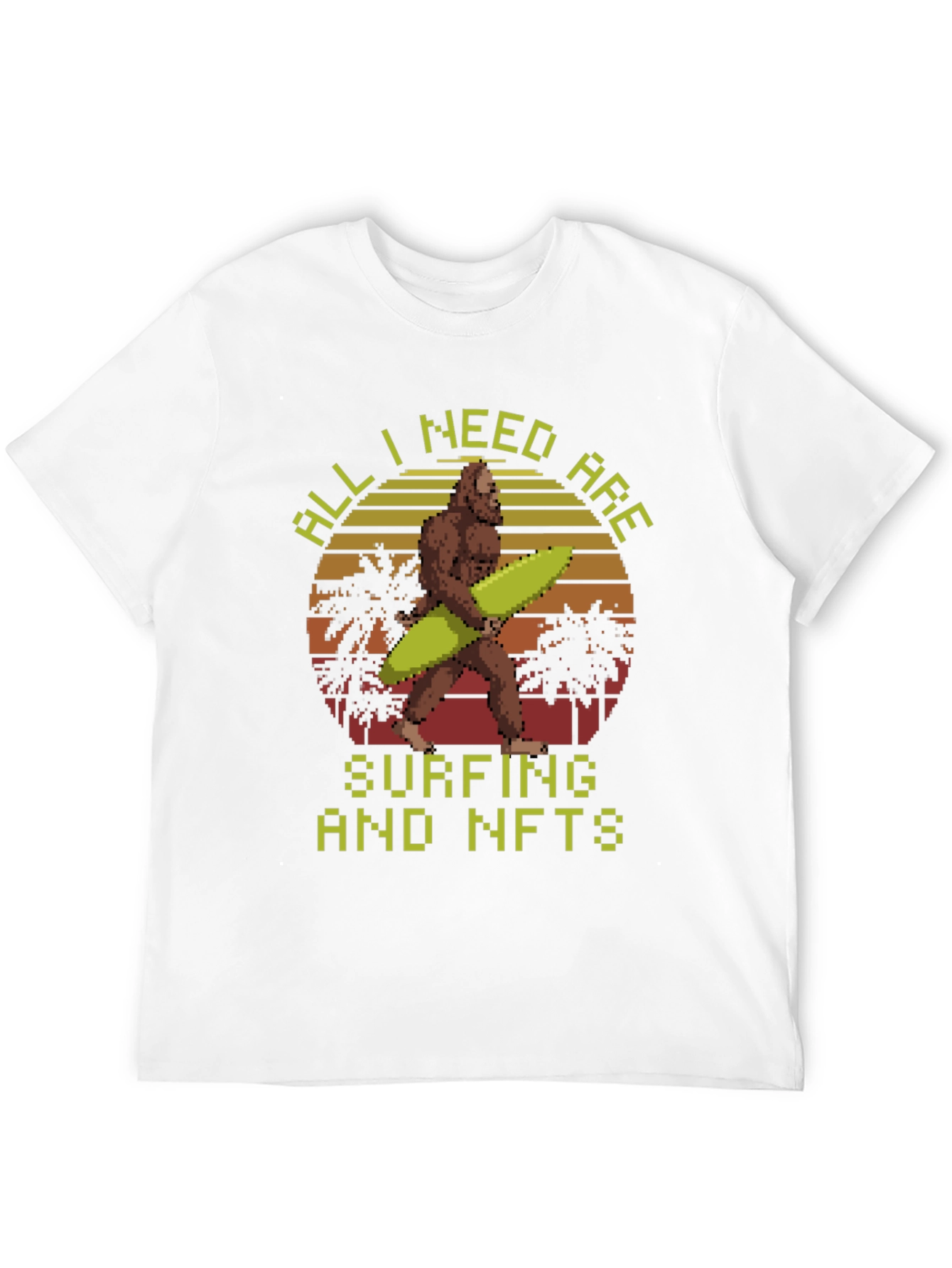 Surfing & NFTs Bigfoot Pixel Art Graphic T-Shirt