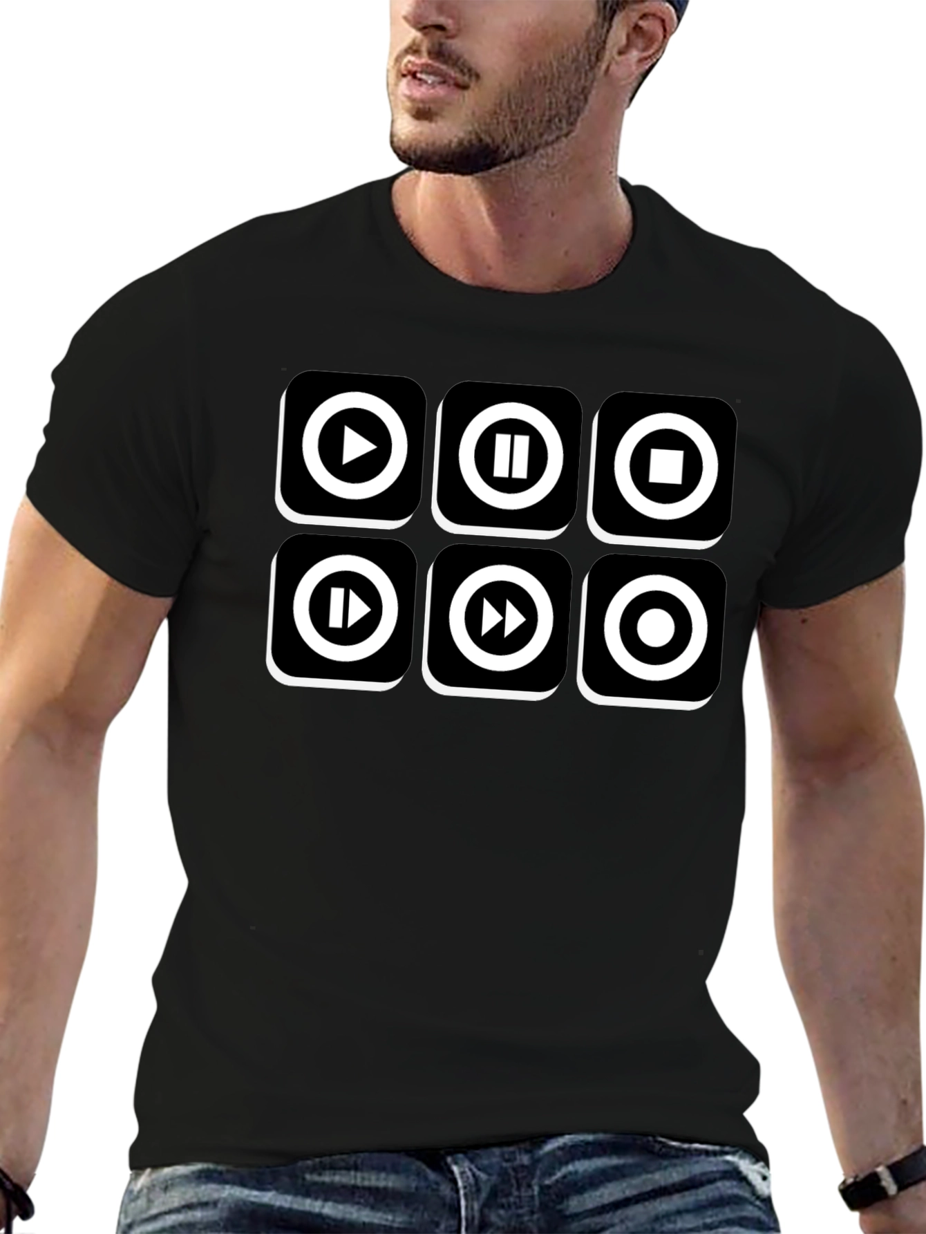 Music Player Control T-Shirt - Black