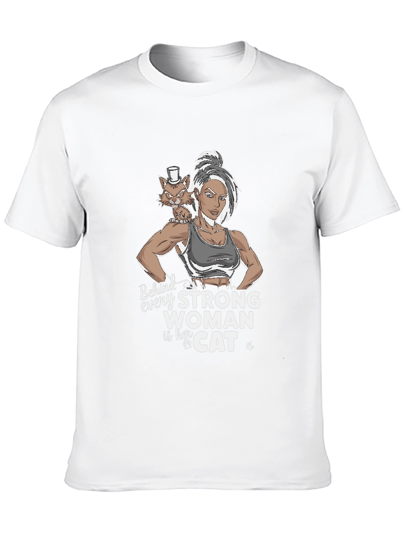 Strong Woman & Cat Graphic T-Shirt