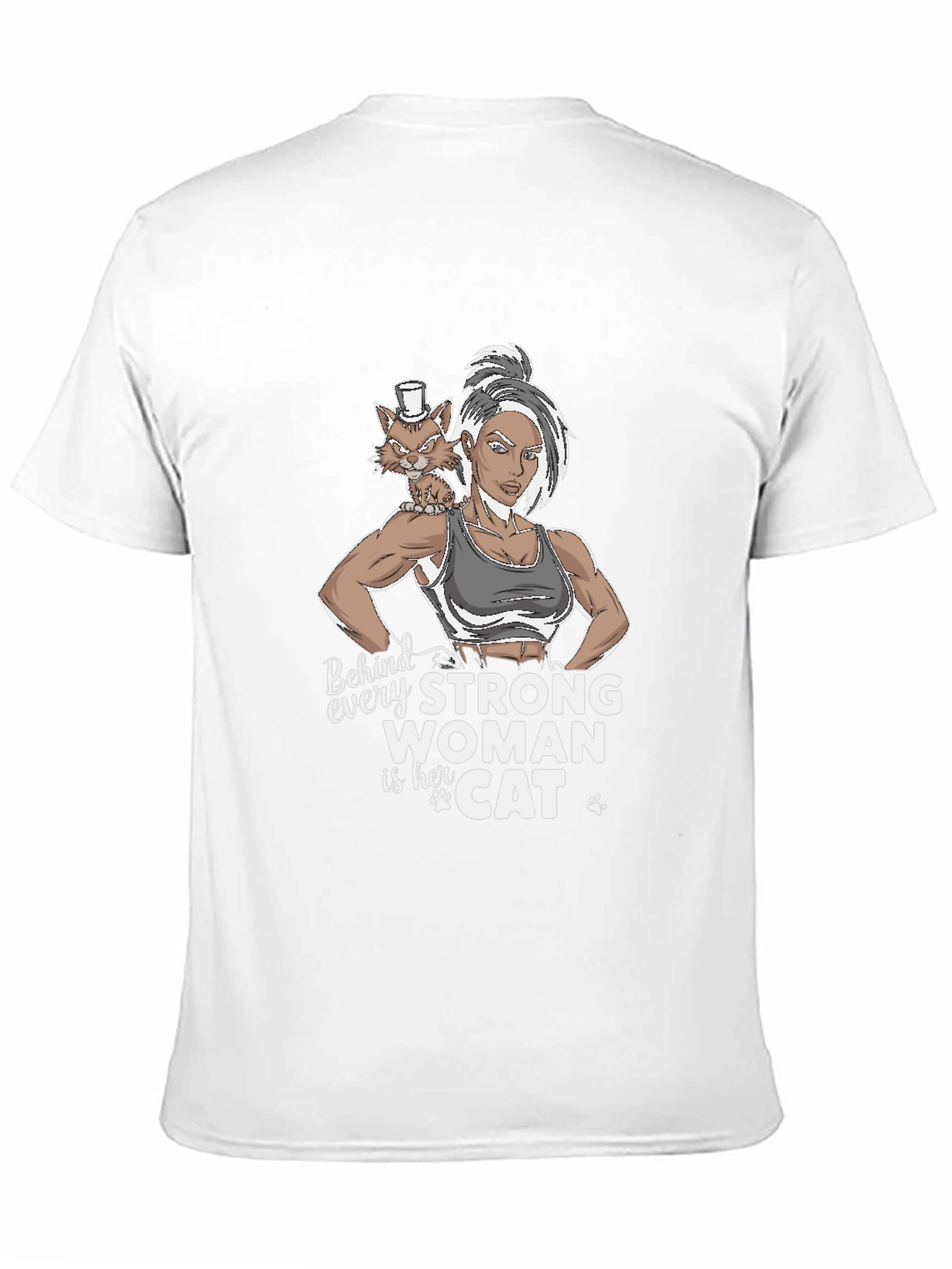 Strong Woman & Cat Graphic T-Shirt