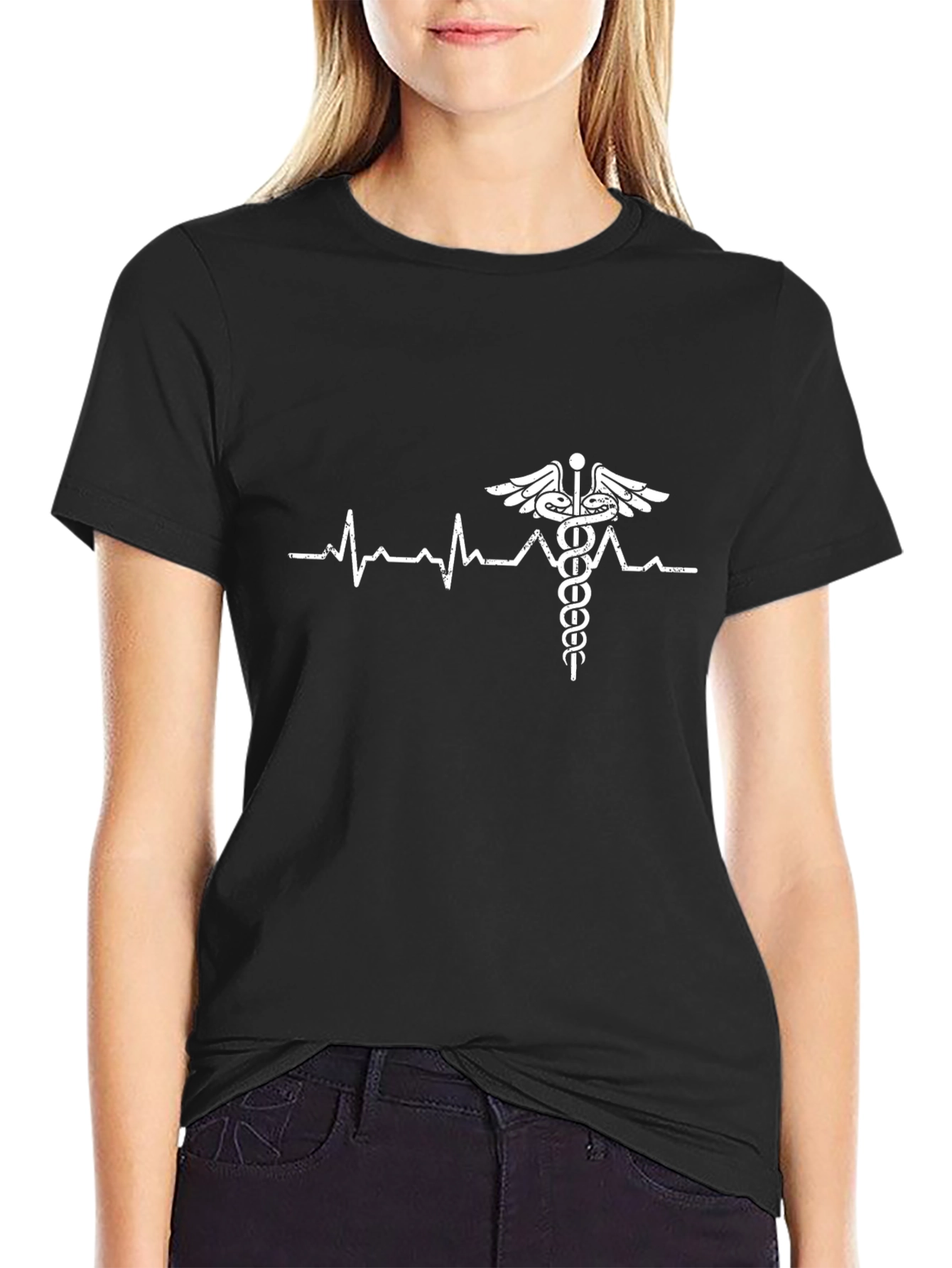 Heartbeat Caduceus T-Shirt - Medical Symbol Tee
