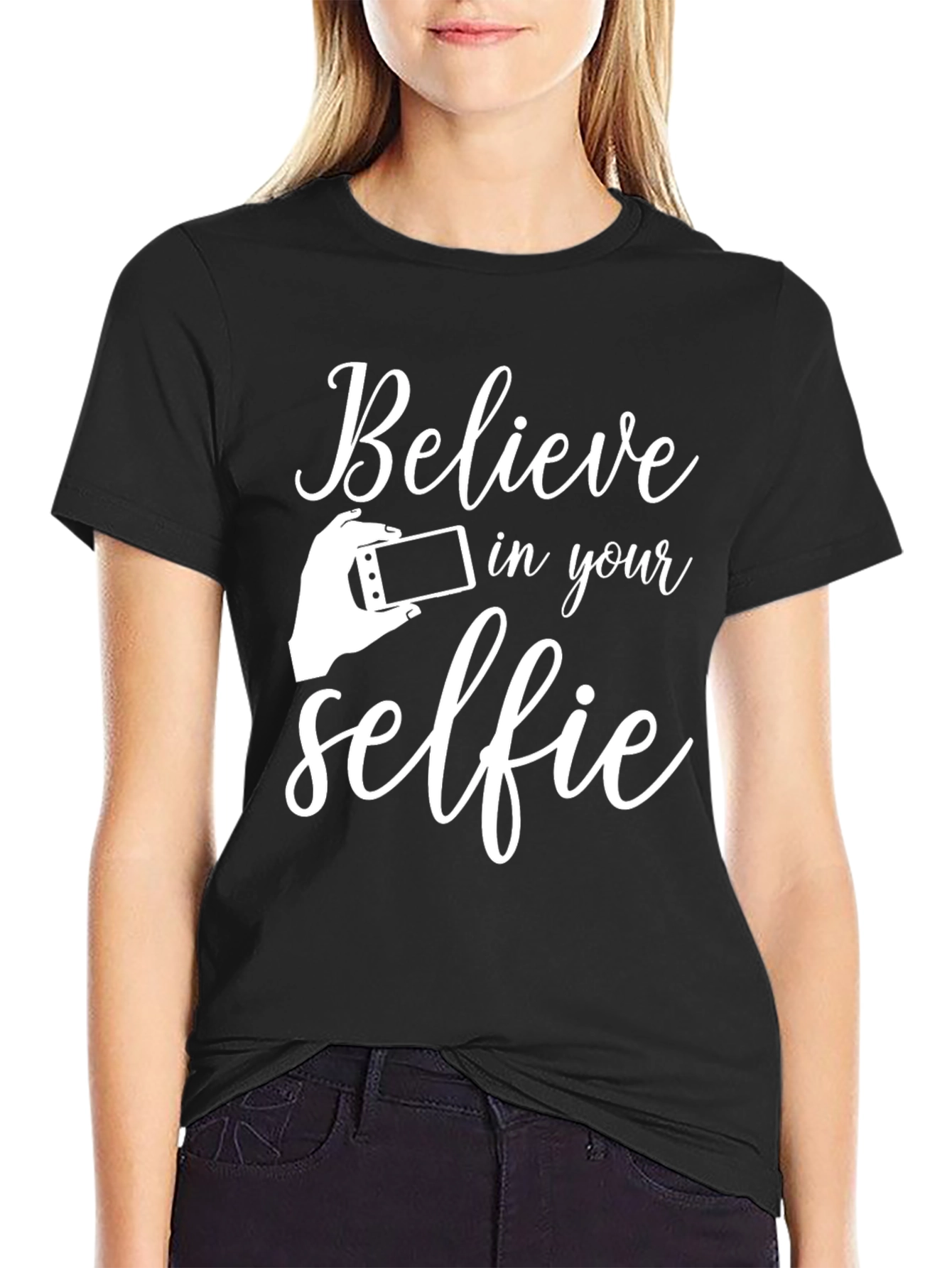 Believe in Your Selfie Black Graphic Tee