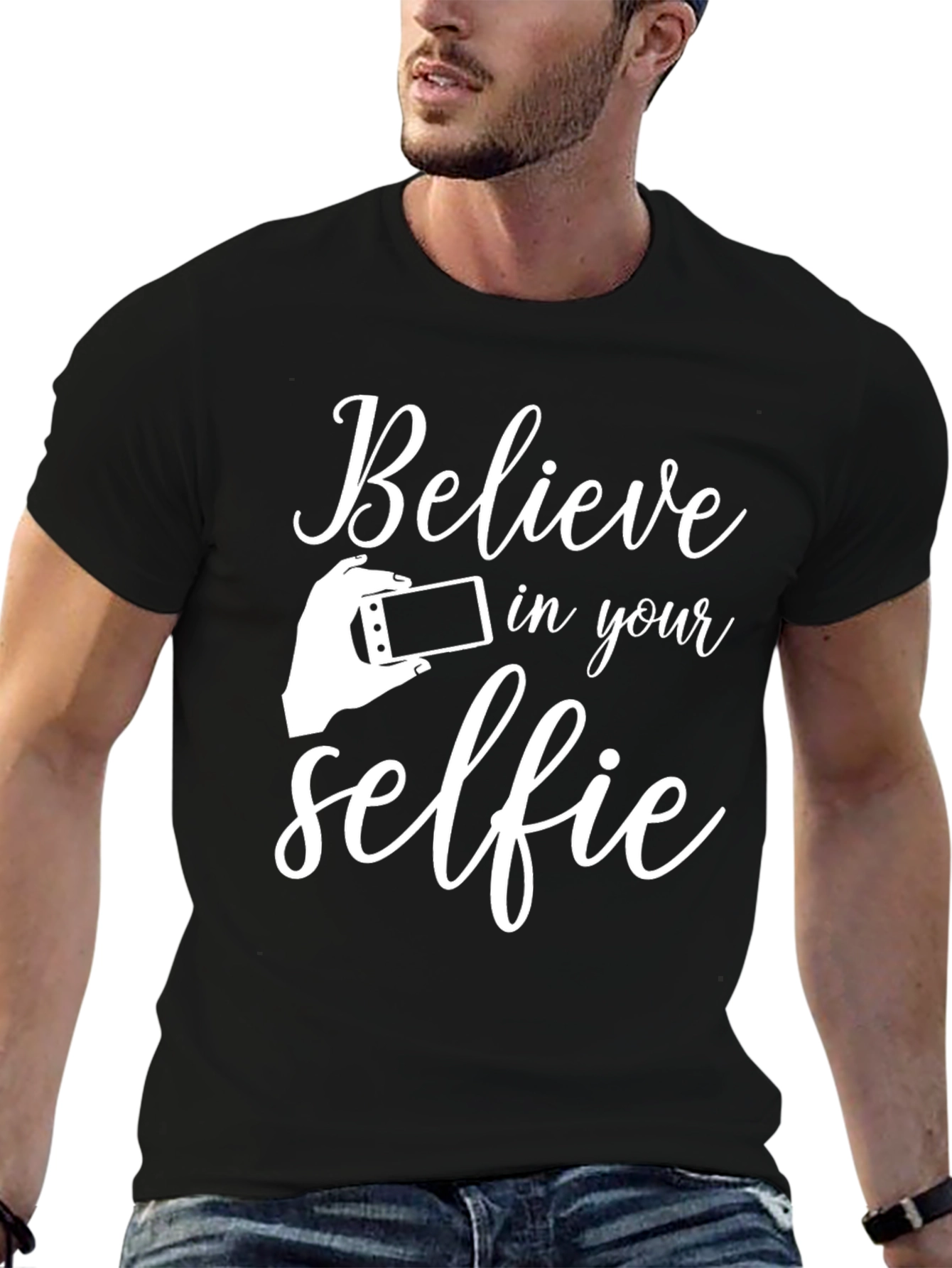 Believe in Your Selfie Black Graphic Tee