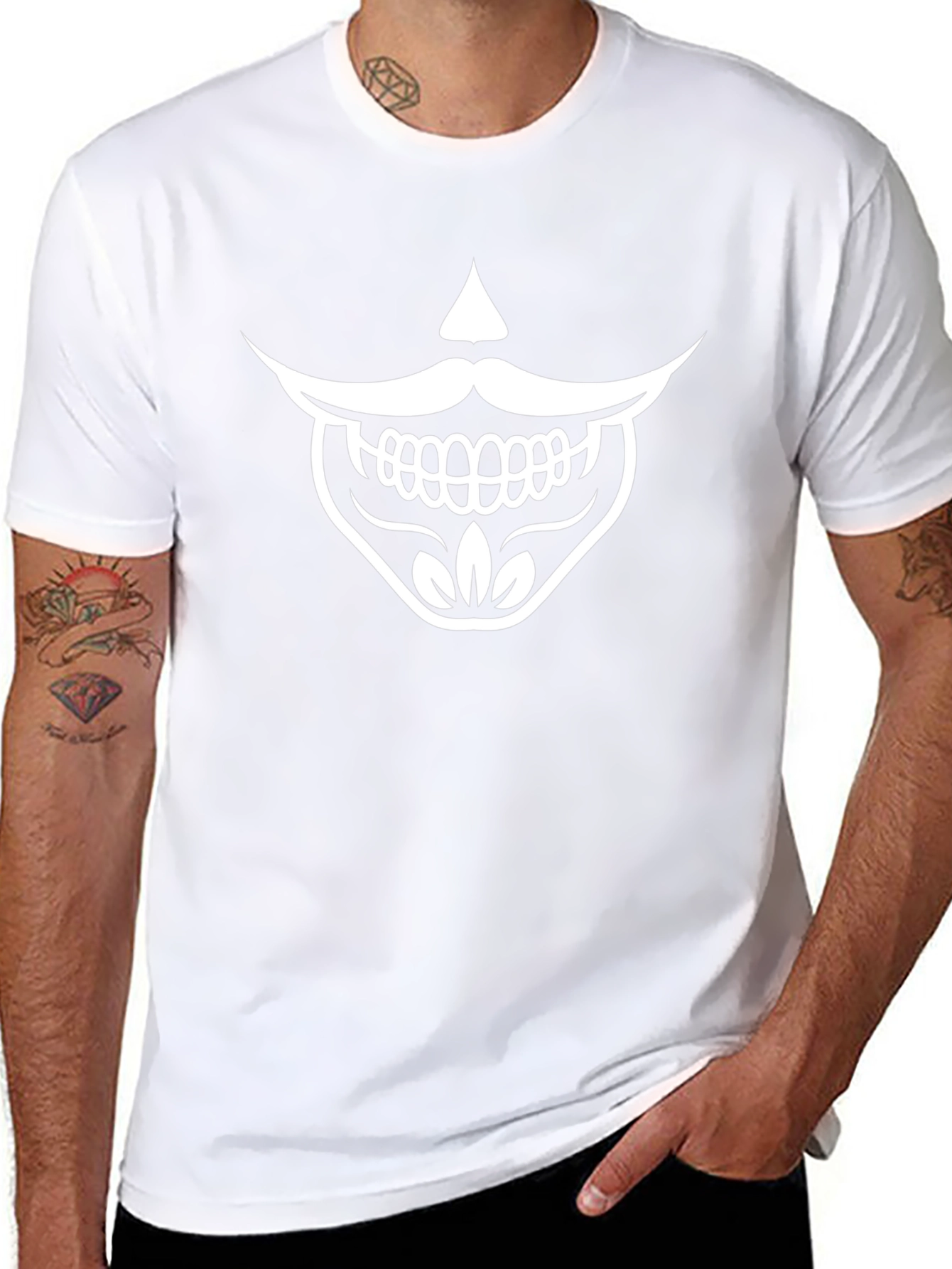 Black T-Shirt with Funny Skeleton Mustache Graphic Tee