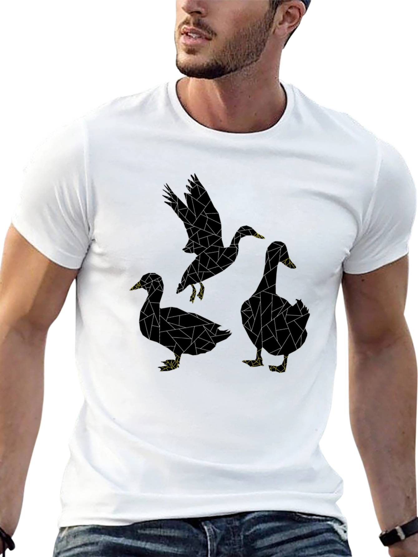Abstract Geometric Duck Graphic Tee - Black