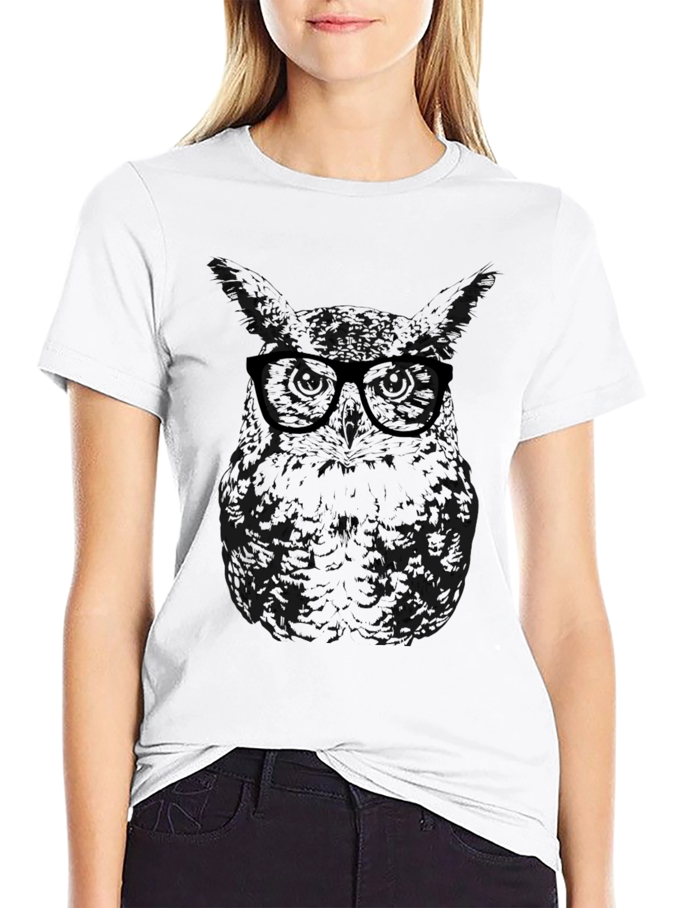 Cool Owl Graphic Tee - Black Cotton Comfort