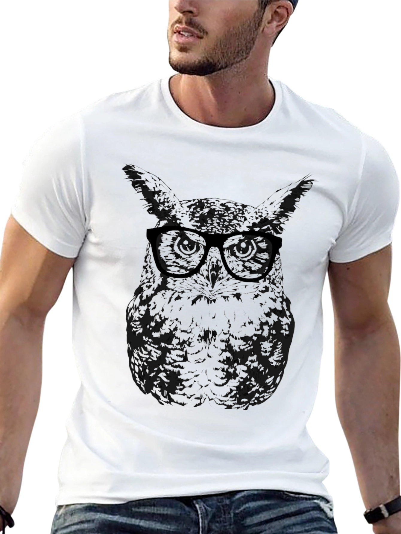 Cool Owl Graphic Tee - Black Cotton Comfort