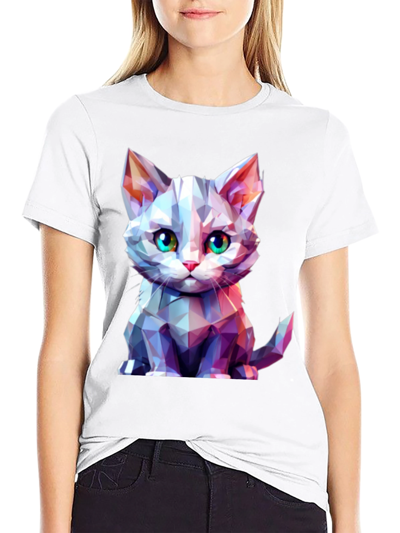 Geometric Cat Graphic Tee - Stylish Mens Black T-Shirt