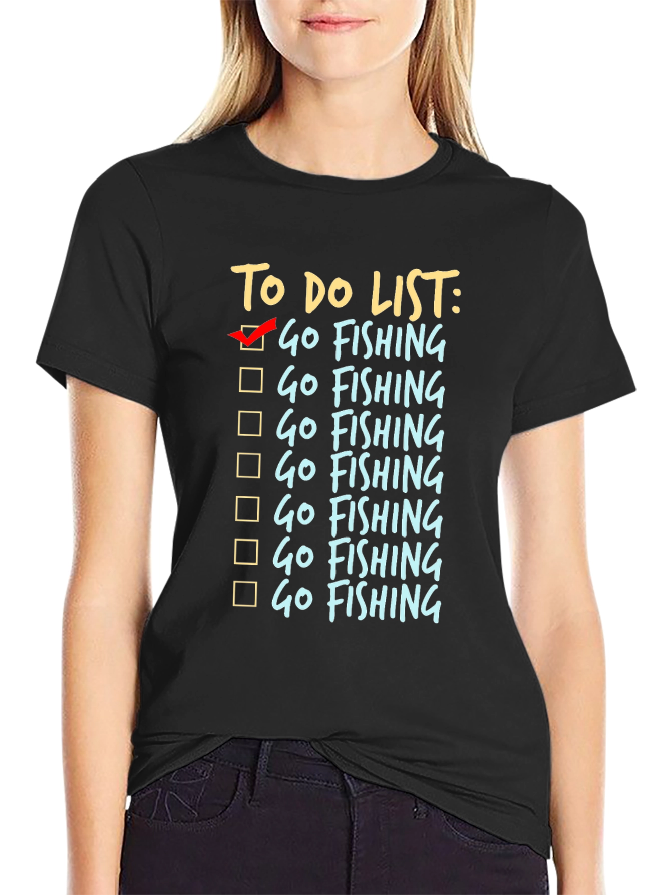 To Do List Go Fishing Black T-Shirt