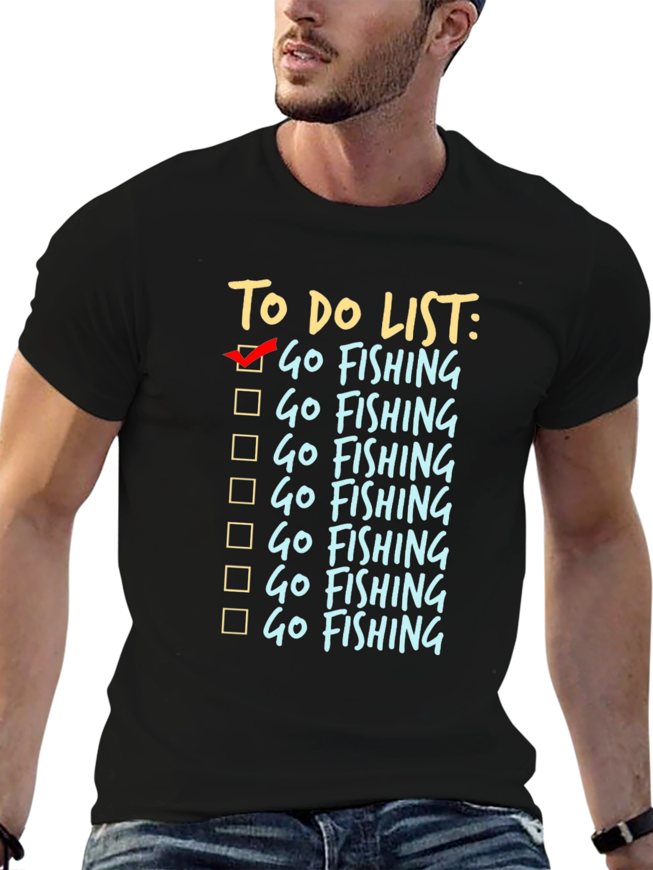 To Do List Go Fishing Black T-Shirt
