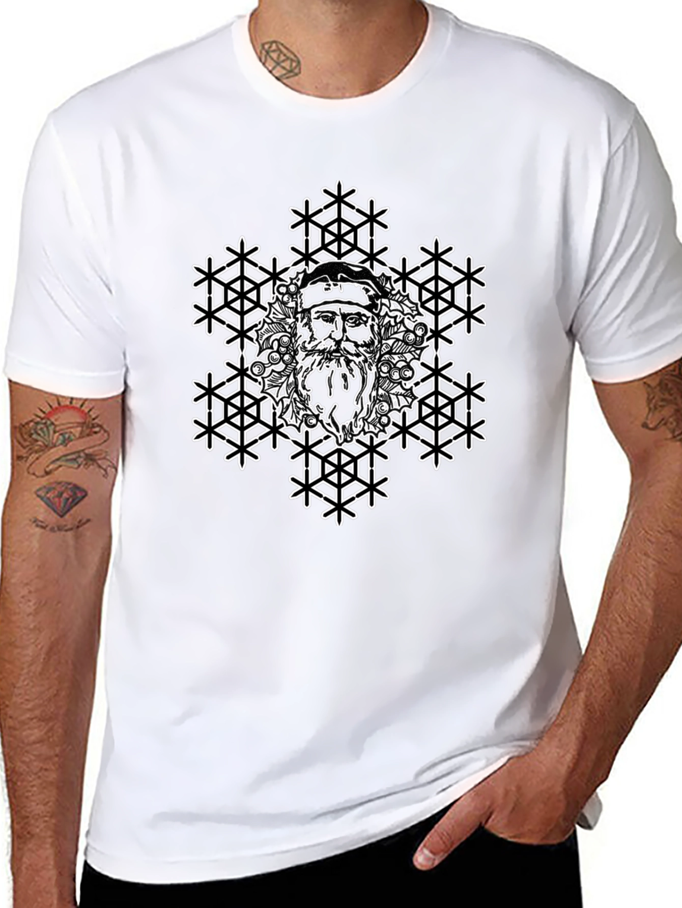 Santa Snowflake Graphic Tee - Black