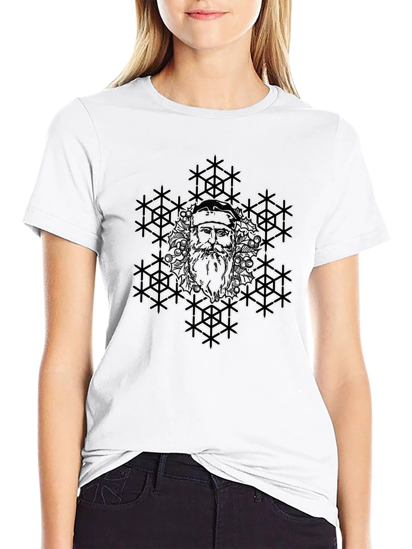 Santa Snowflake Graphic Tee - Black