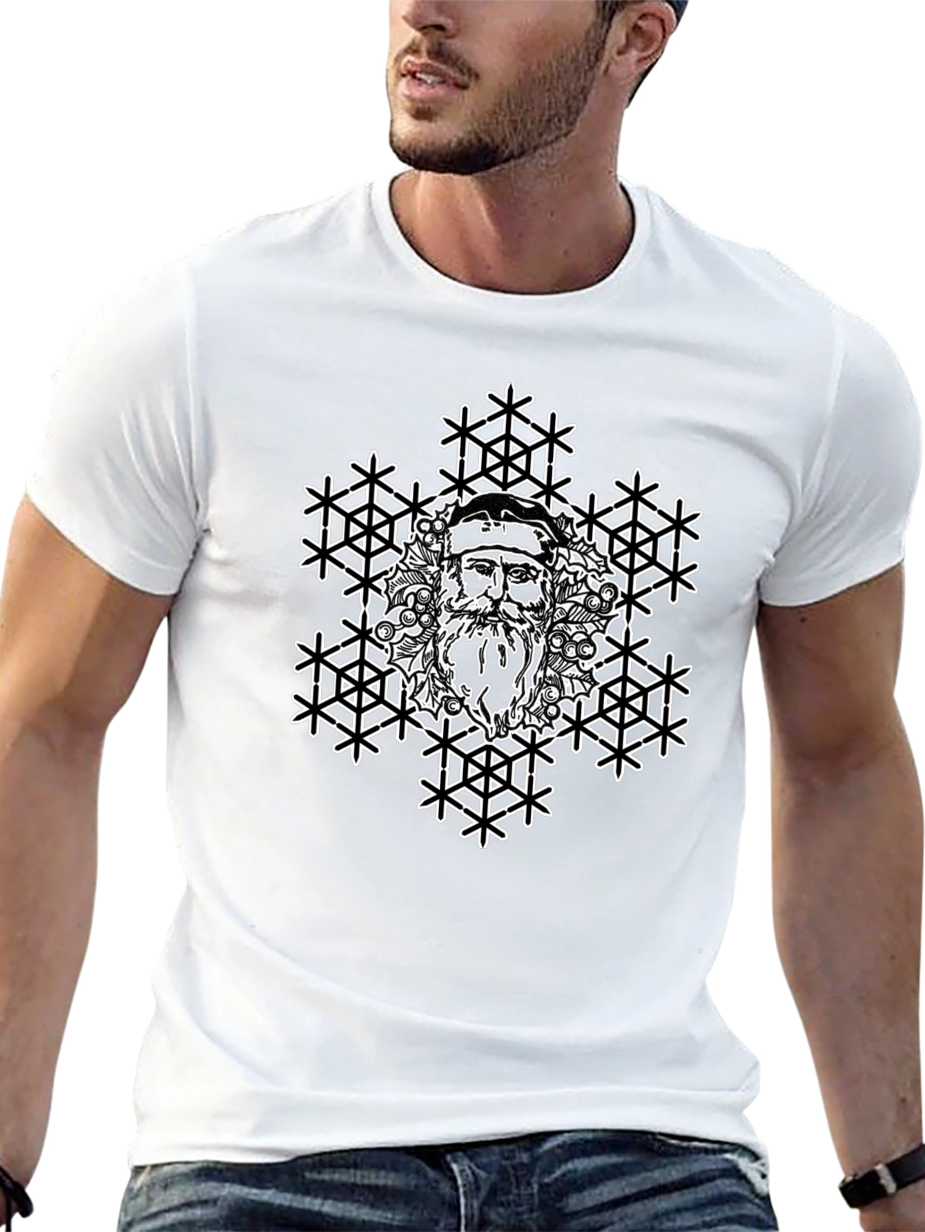 Santa Snowflake Graphic Tee - Black
