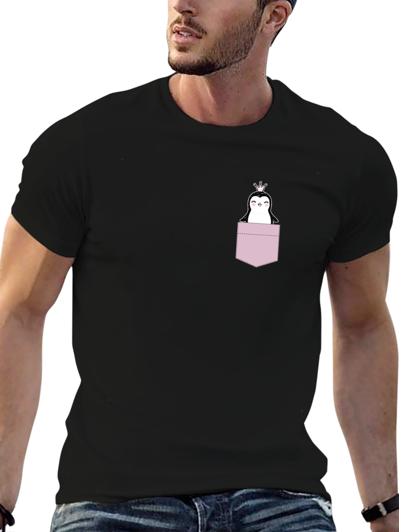 Penguin Pocket T-Shirt - Black Crew Neck
