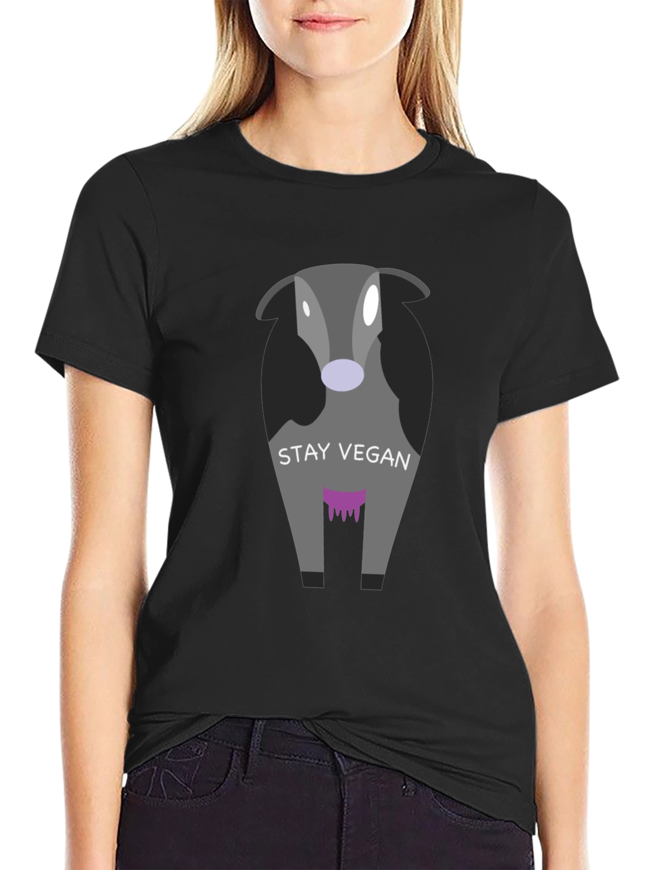 Stay Vegan Cow Graphic Tee - Unisex Black T-Shirt